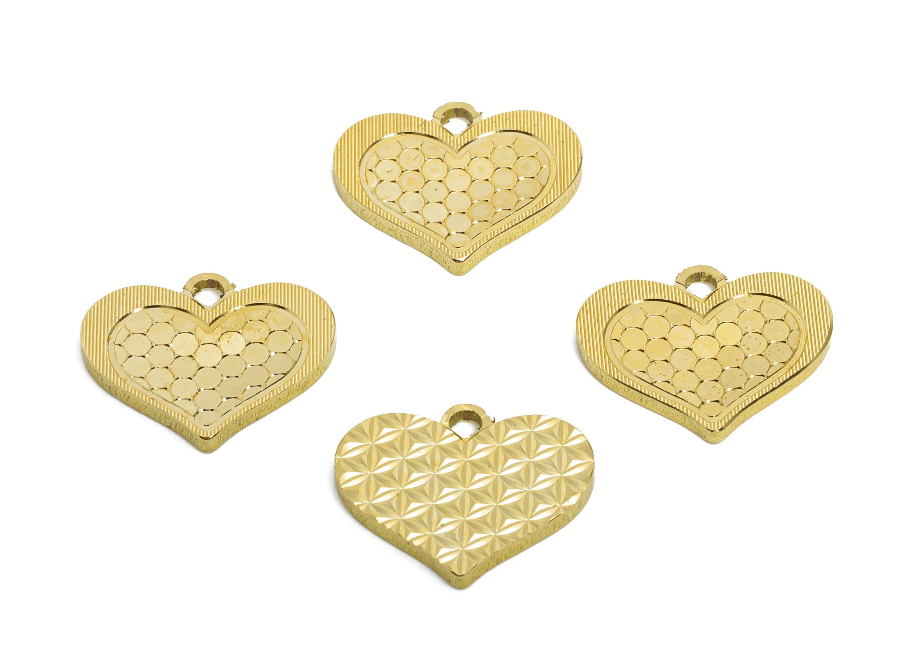 Raw Brass Heart Charms - Brass Heart Charm For Bracelet - Textured Laser Cut Charm - DIY Dainty Boho Chic Pendant - 11.75x14x1mm - PP11181 - DOMEDBAZAAR