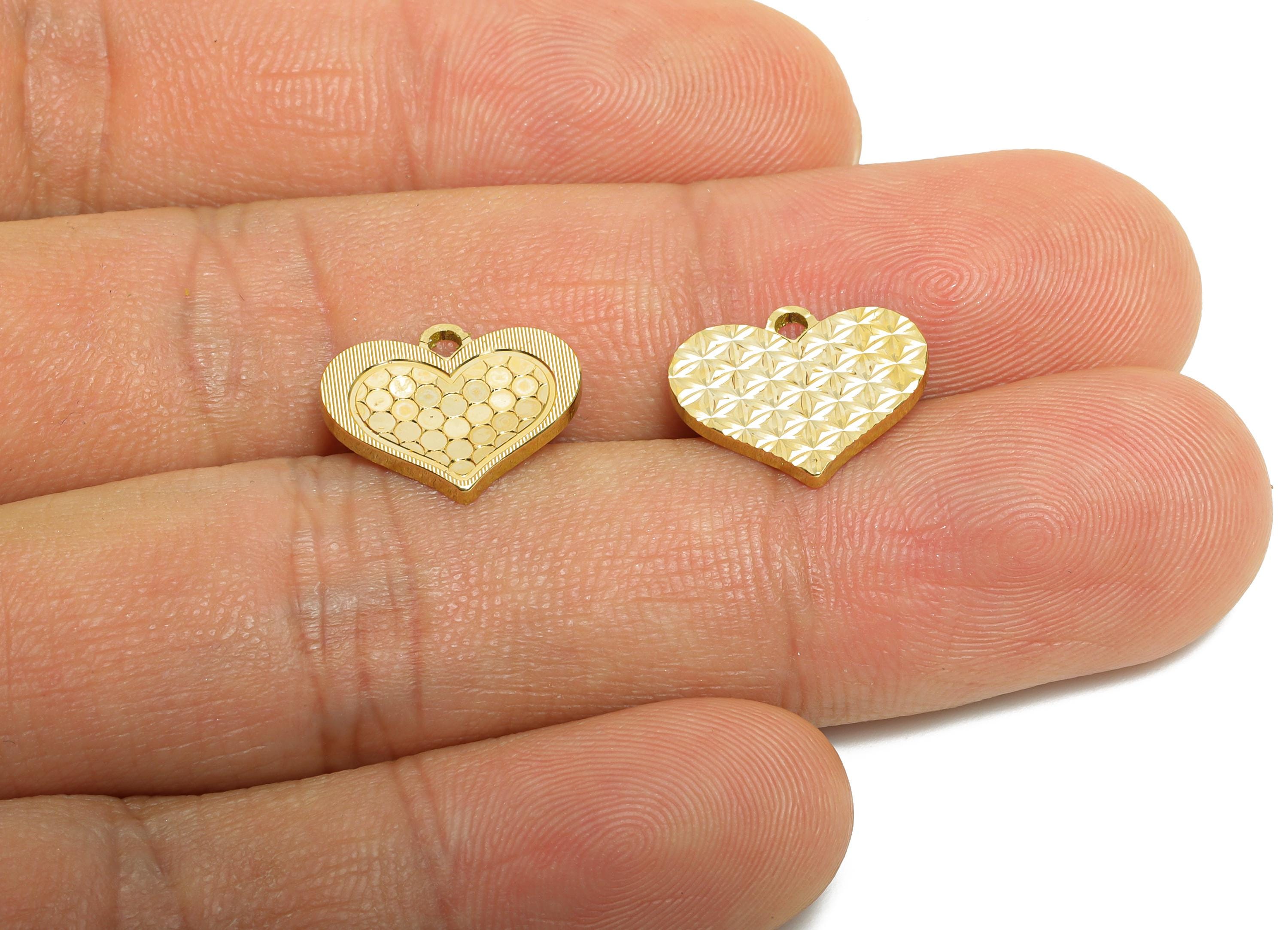 Raw Brass Heart Charms - Brass Heart Charm For Bracelet - Textured Laser Cut Charm - DIY Dainty Boho Chic Pendant - 11.75x14x1mm - PP11181 - DOMEDBAZAAR