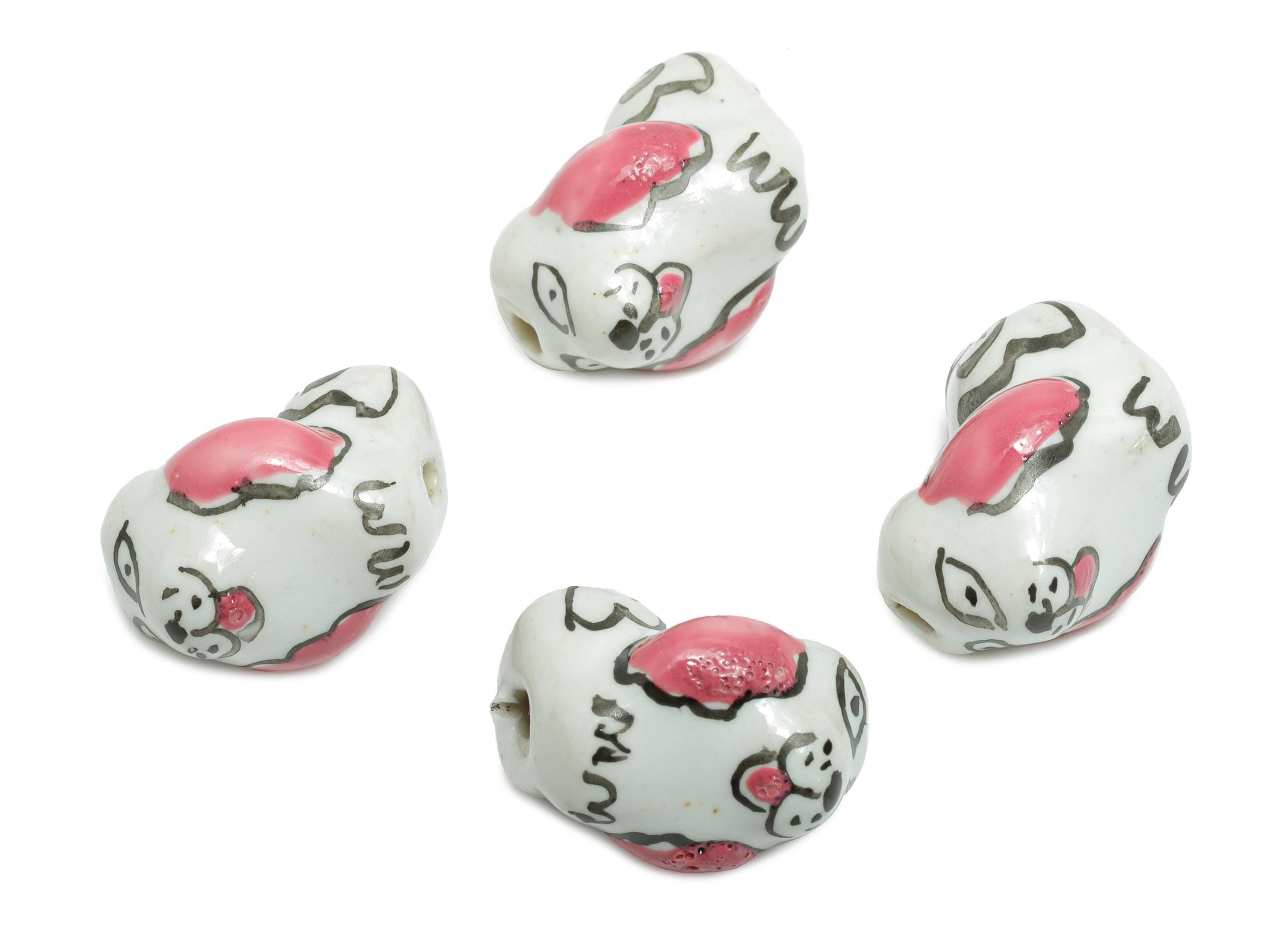Glazed Ceramic Dog Beads - Custom Handcrafted Bead - Handmade Connectors Beads - Handmade Bead for Bracelet Making - 19x17x6mm - NS2825 - DOMEDBAZAAR