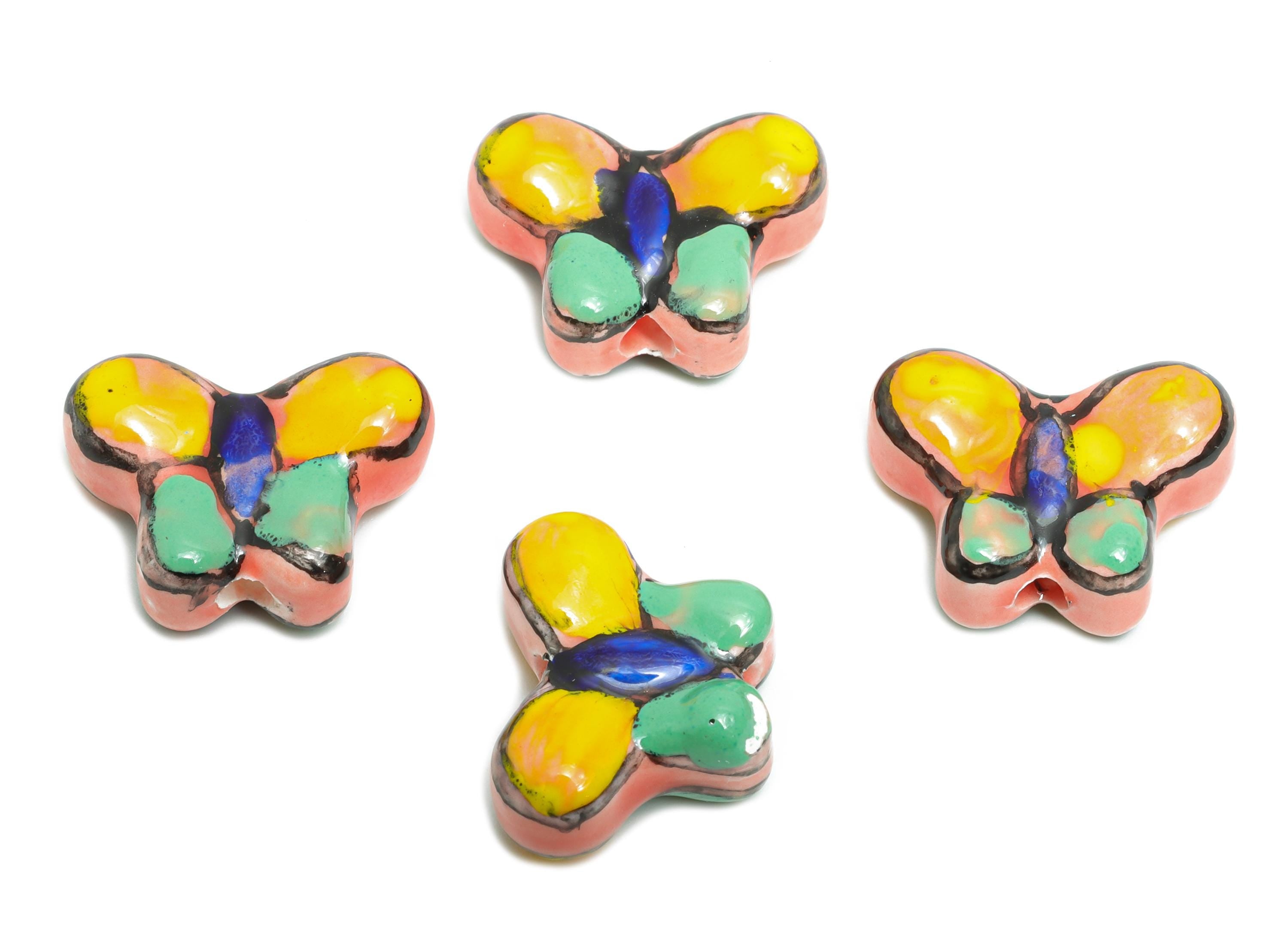 Glazed Ceramic Butterfly Beads - Colorful Jewelry Component - Handmade Beads Connectors - DIY Jewelry Beads - 13.28x17.34x7.21mm - NS2820 - DOMEDBAZAAR