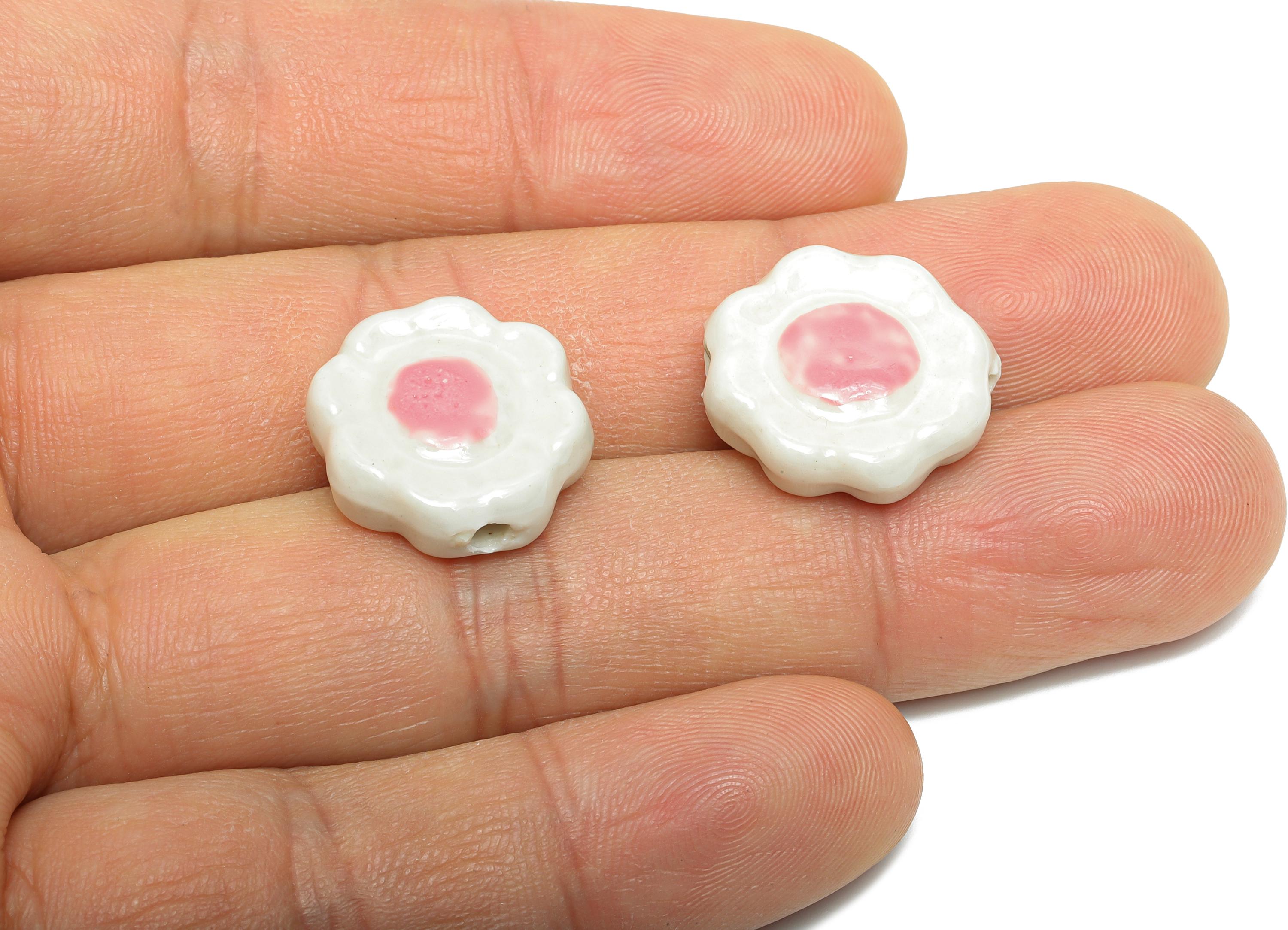 Glazed Ceramic Flower Beads - Handmade Jewelry Component - Handmade Connectors Beads - Boho Bead for DIY Crafts - 19x17x6mm - NS2838A - DOMEDBAZAAR