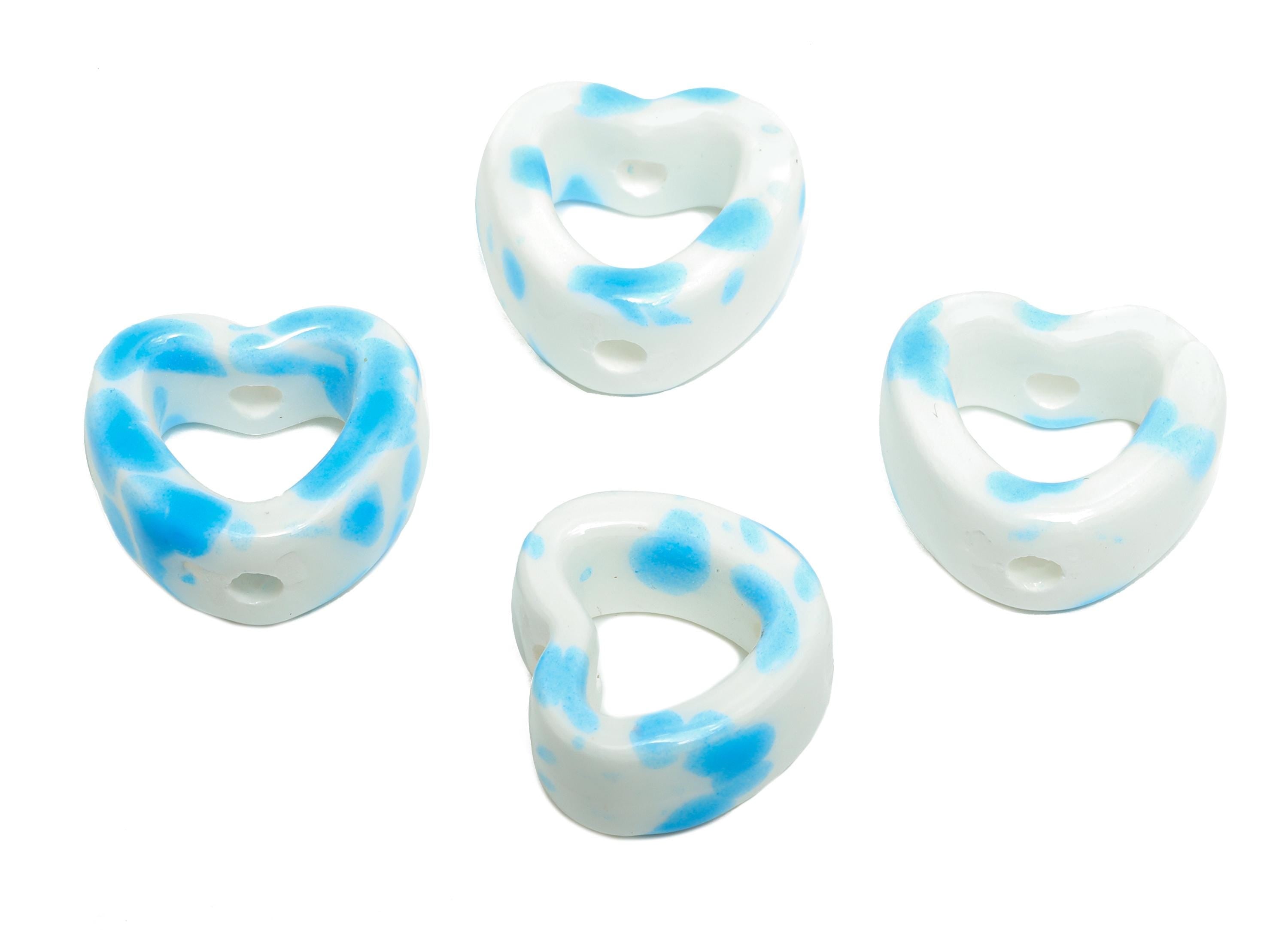Glazed Ceramic Heart Beads - Artisan Heart Bead - Handmade Connectors Beads - DIY Jewelry Making- for Bracelets - 13x15x6.62mm - NS2847B - DOMEDBAZAAR