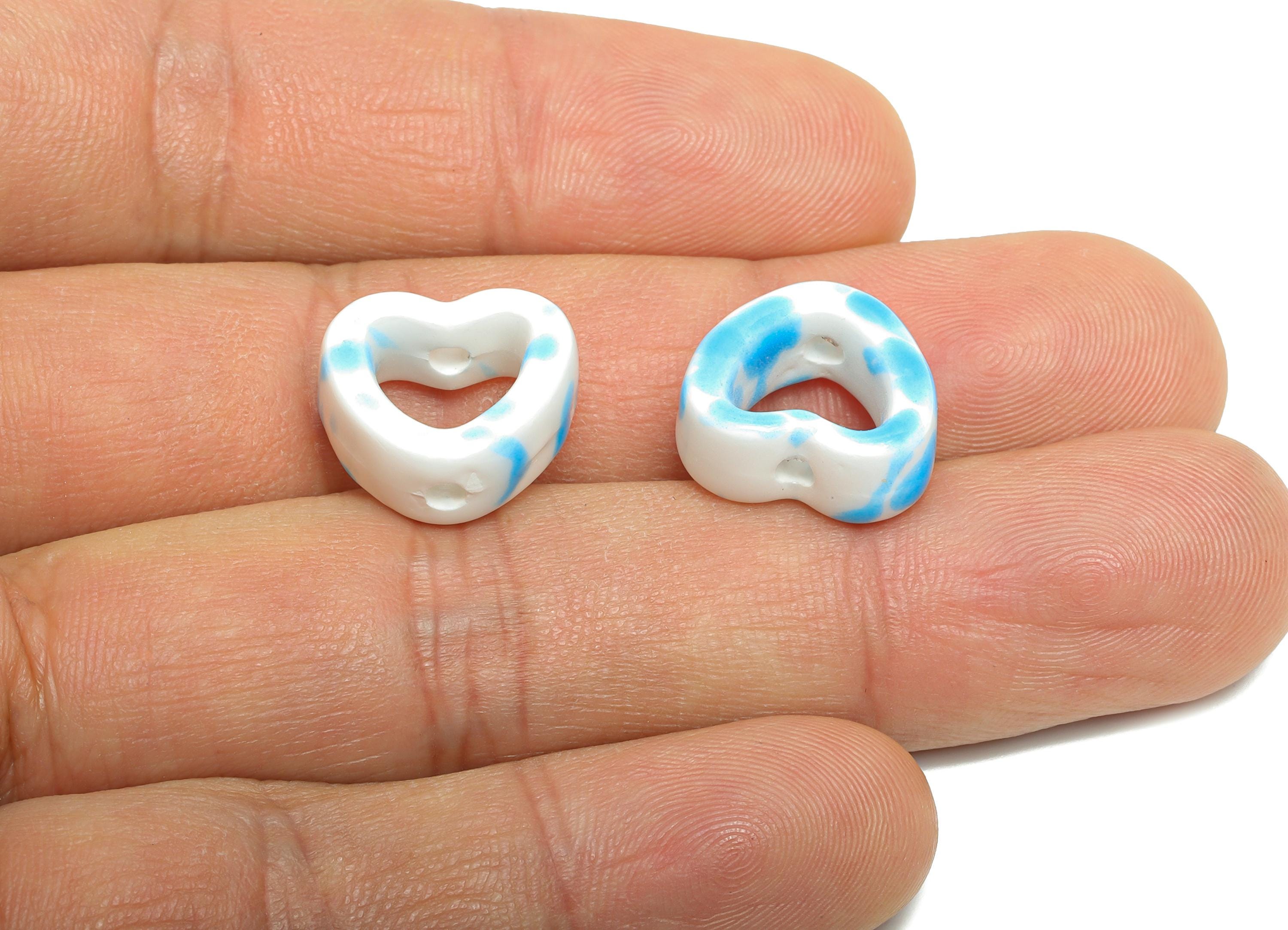 Glazed Ceramic Heart Beads - Artisan Heart Bead - Handmade Connectors Beads - DIY Jewelry Making- for Bracelets - 13x15x6.62mm - NS2847B - DOMEDBAZAAR