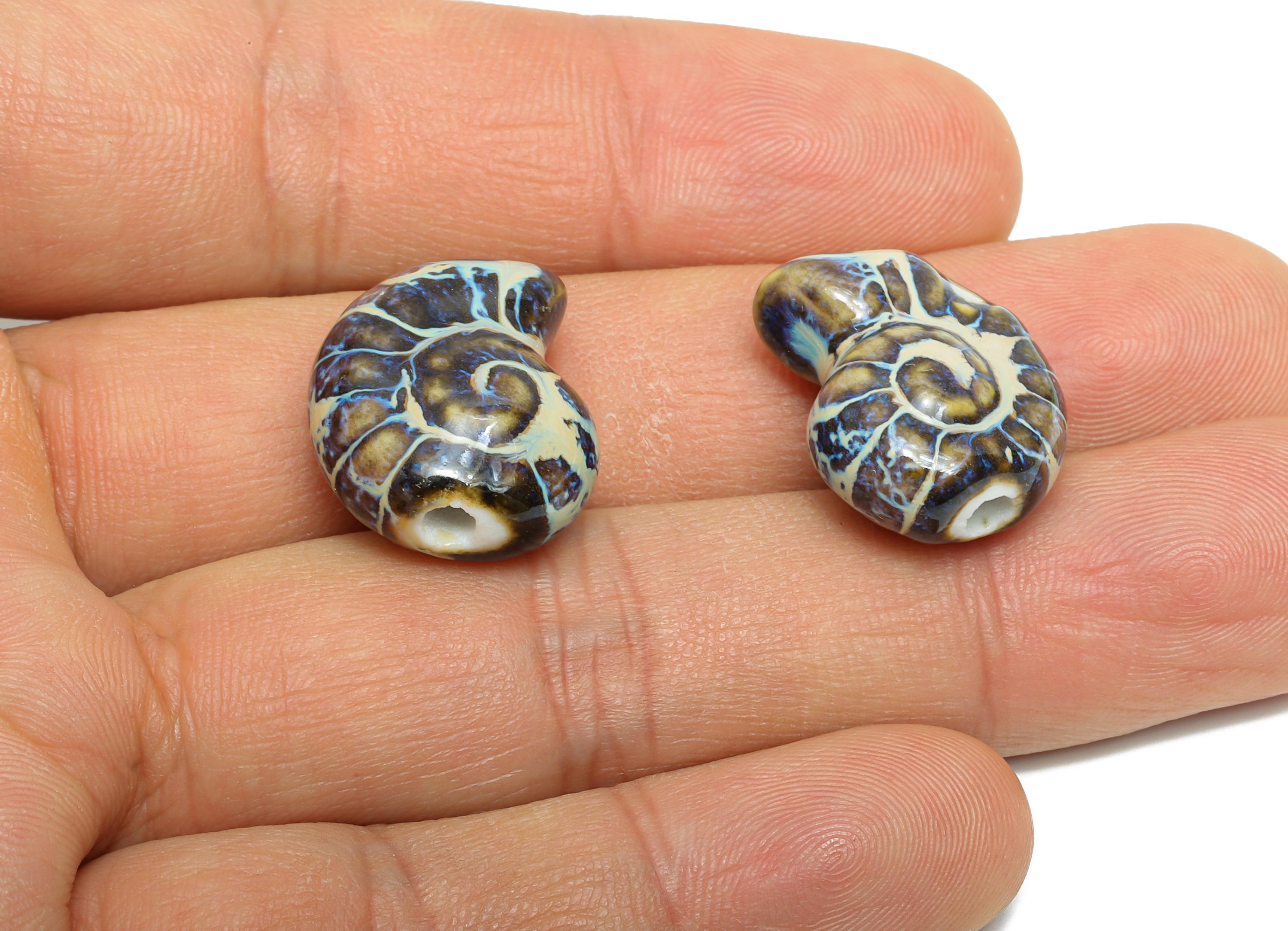 Glazed Ceramic Snails Beads - Ceramic Spiral Jewelry Component - Handmade Beads Connector - Jewelry Making - 20.06x17.37x10.51mm - NS2852B - DOMEDBAZAAR