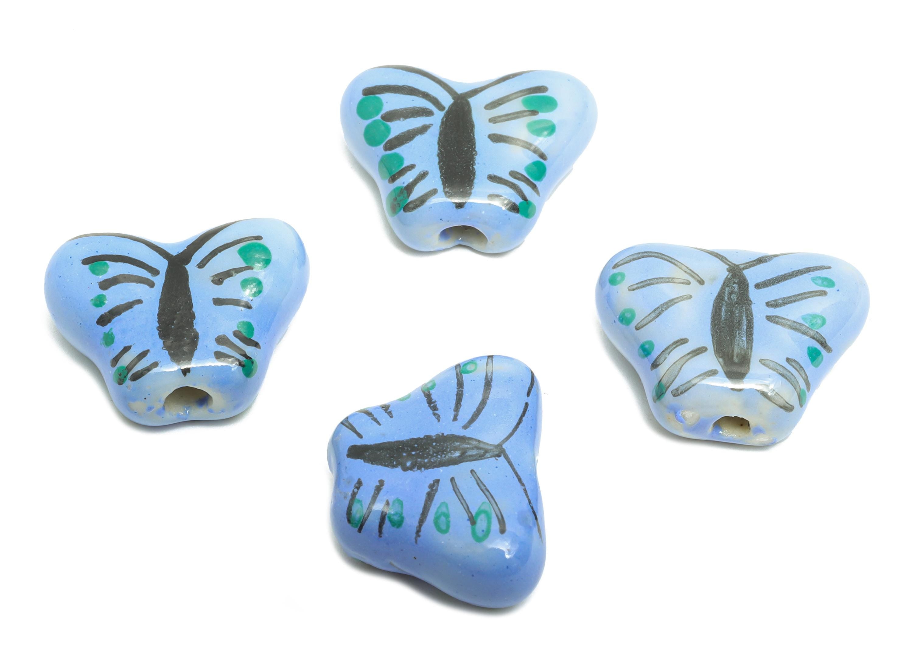 Glazed Ceramic Butterfly Beads - Colorful Jewelry Component - Handmade Beads Connectors - DIY Jewelry Beads - 13.32x17.04x6.14mm - NS2819 - DOMEDBAZAAR