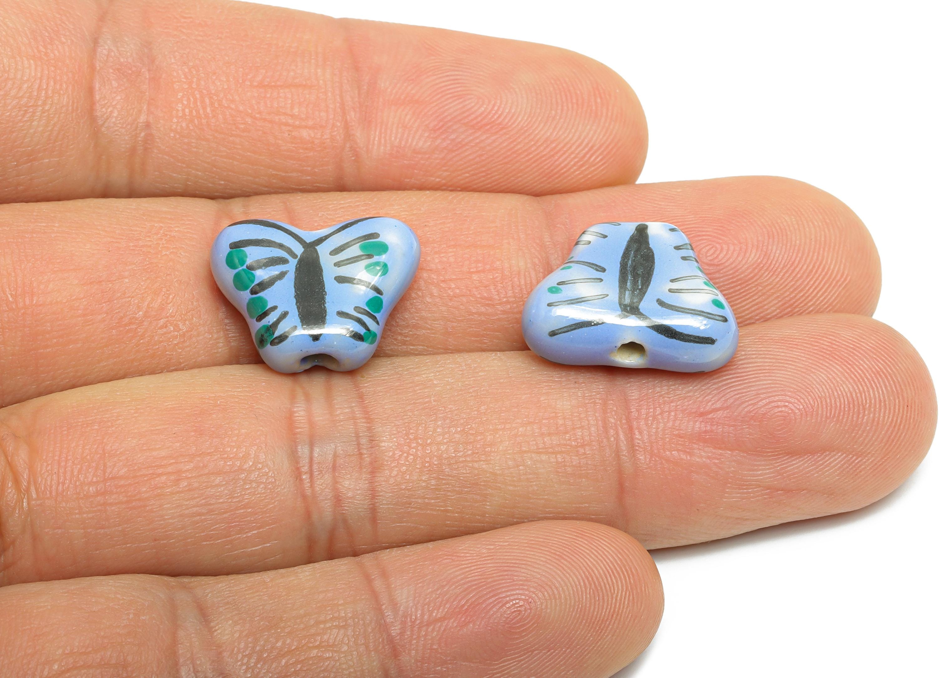 Glazed Ceramic Butterfly Beads - Colorful Jewelry Component - Handmade Beads Connectors - DIY Jewelry Beads - 13.32x17.04x6.14mm - NS2819 - DOMEDBAZAAR