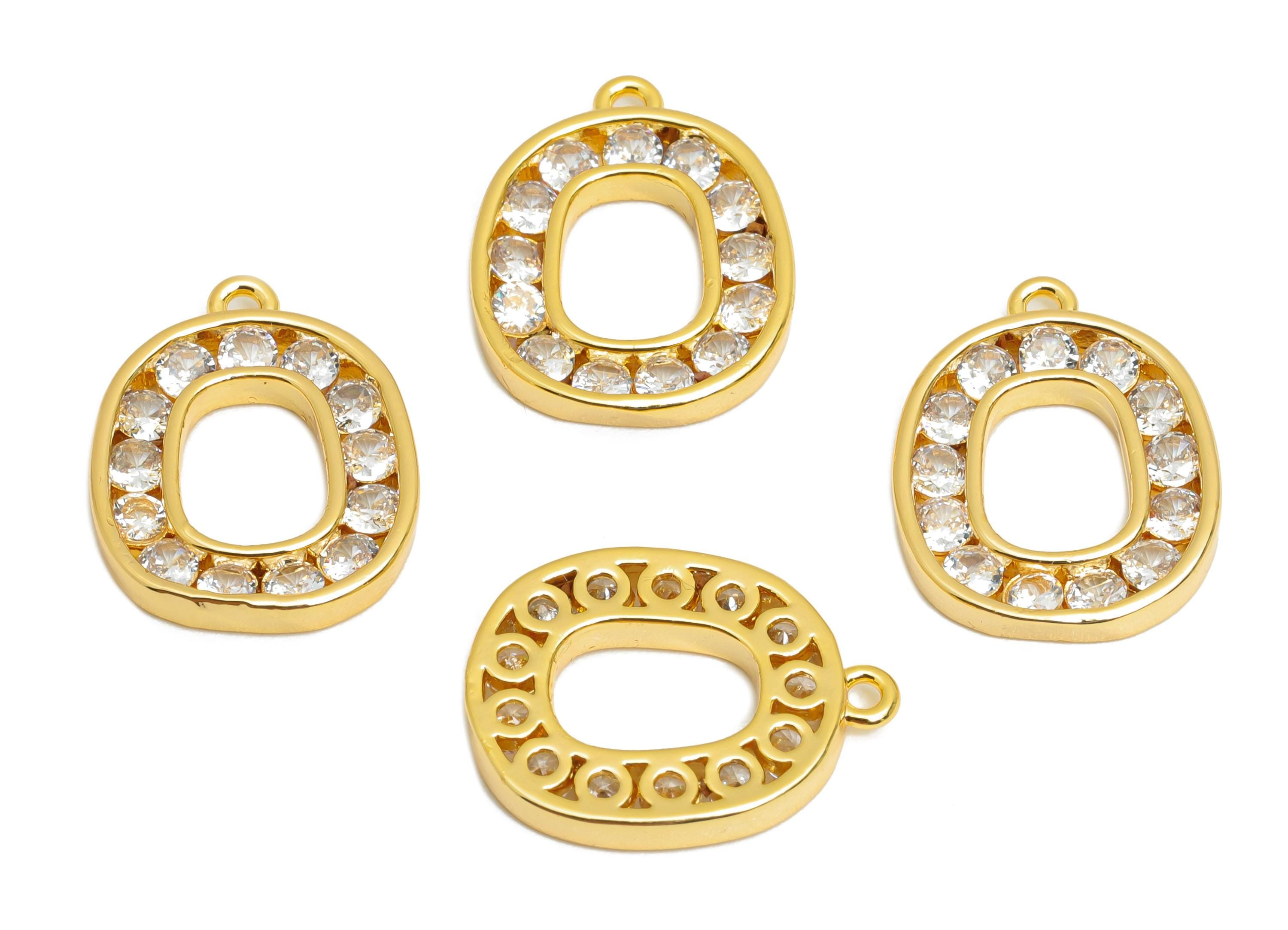 Brass Geometry Earring Charm - Brass Sparkling Zircon Pendant - Crystal Alphabet CZ Charm - 18K Real Gold Plated - 8x13.6x2mm - RGP9674 - DOMEDBAZAAR