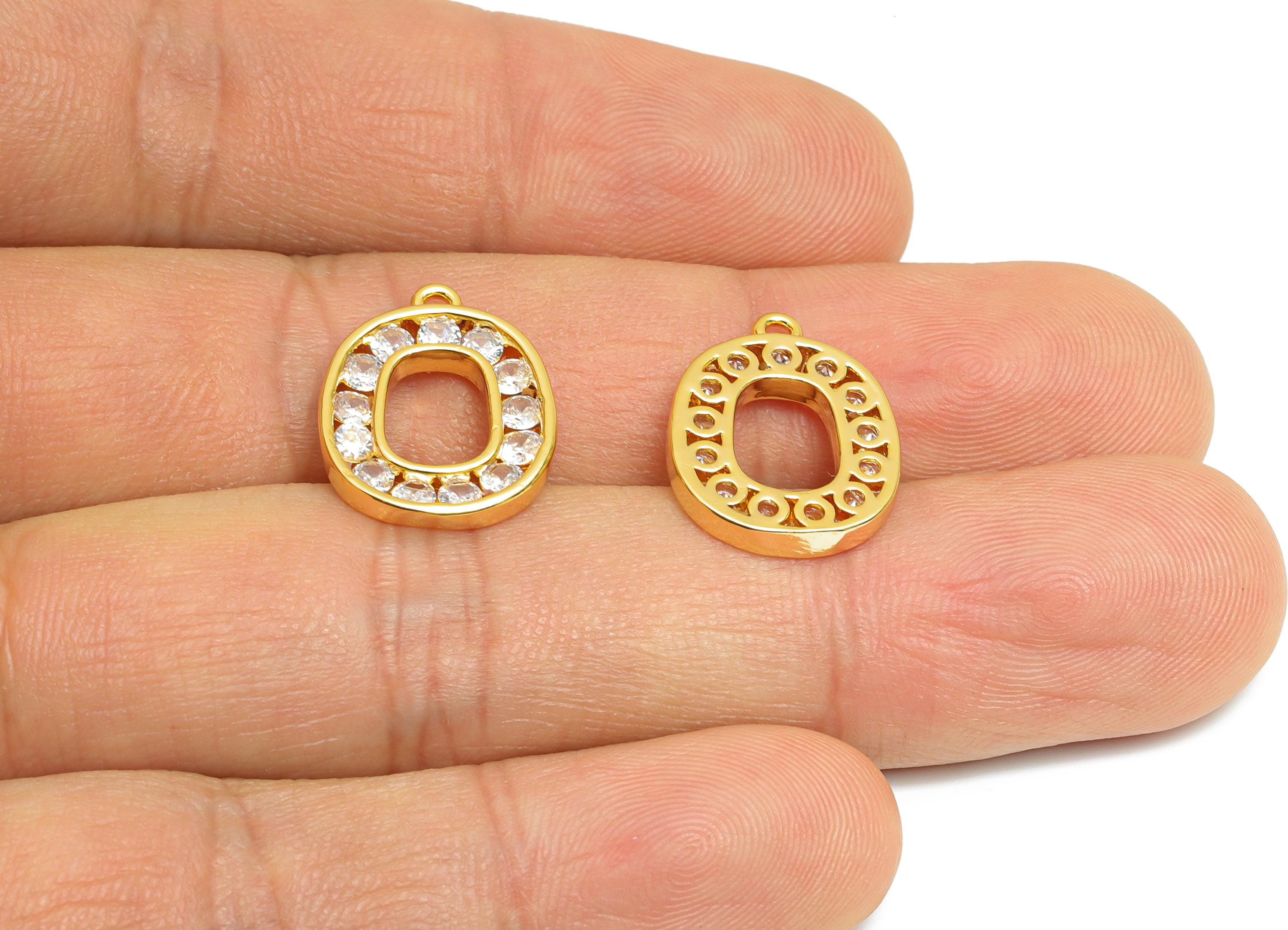 Brass Geometry Earring Charm - Brass Sparkling Zircon Pendant - Crystal Alphabet CZ Charm - 18K Real Gold Plated - 8x13.6x2mm - RGP9674 - DOMEDBAZAAR