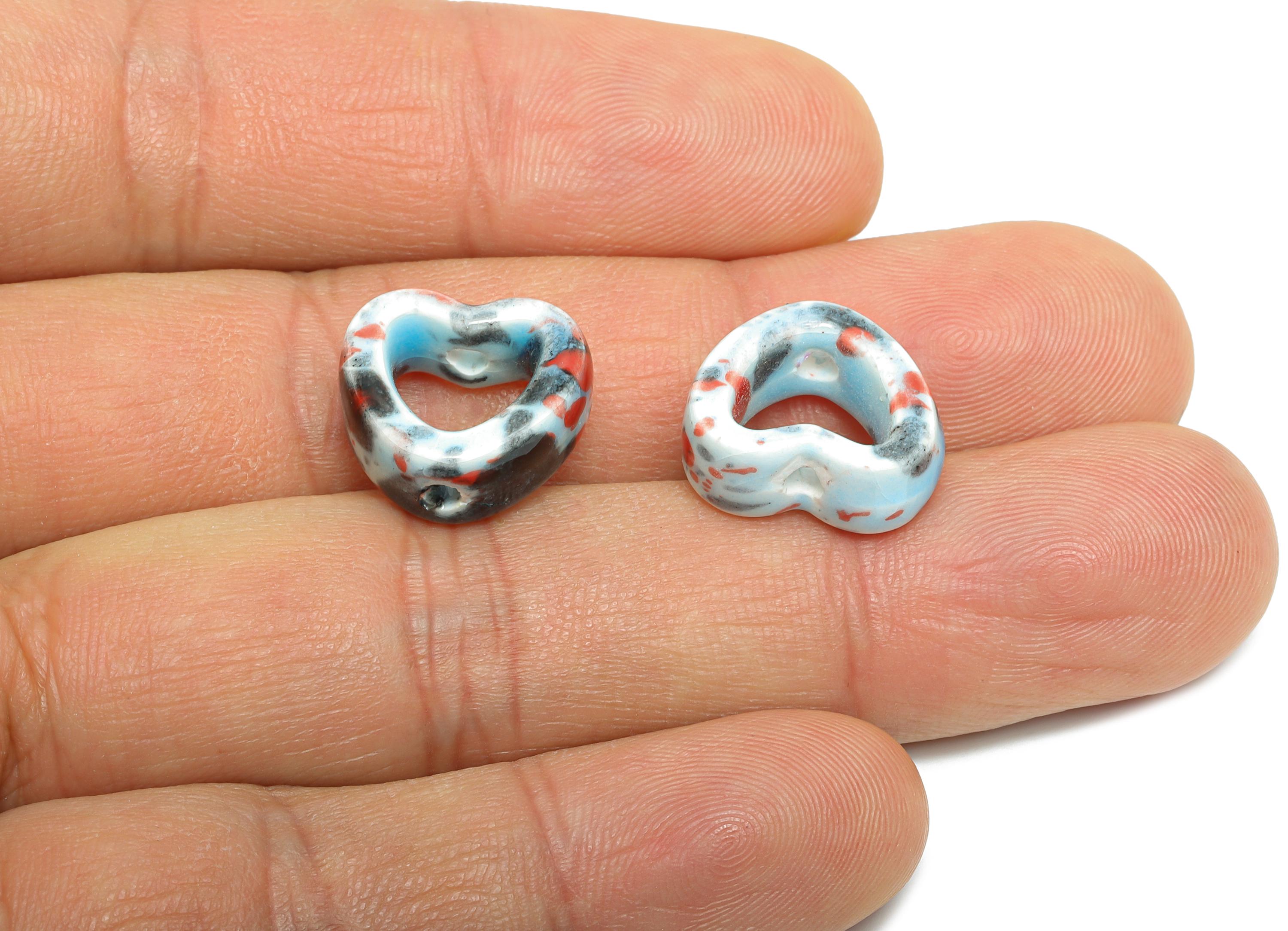 Glazed Ceramic Heart Beads - Artisan Heart Bead - Handmade Connectors Beads - DIY Jewelry Making- for Bracelets - 13x15x6.62mm - NS2847A - DOMEDBAZAAR