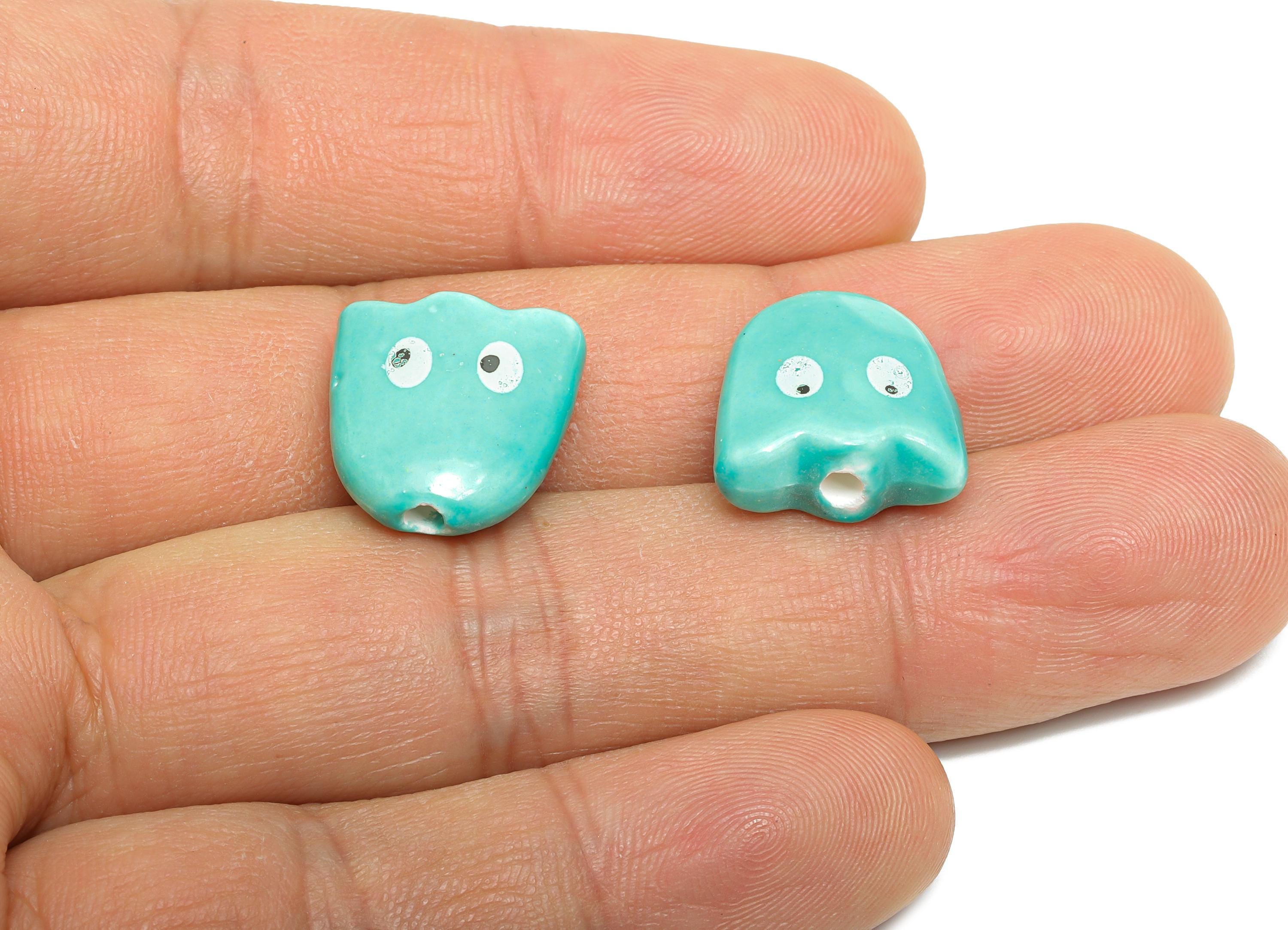 Cute Ghost Ceramic Beads - Colorful Handmade Ghost Bead - Fun Halloween Accessories - Quirky Bead Charms for DIY Jewelry - 15x14x7mm-NS2860D - DOMEDBAZAAR