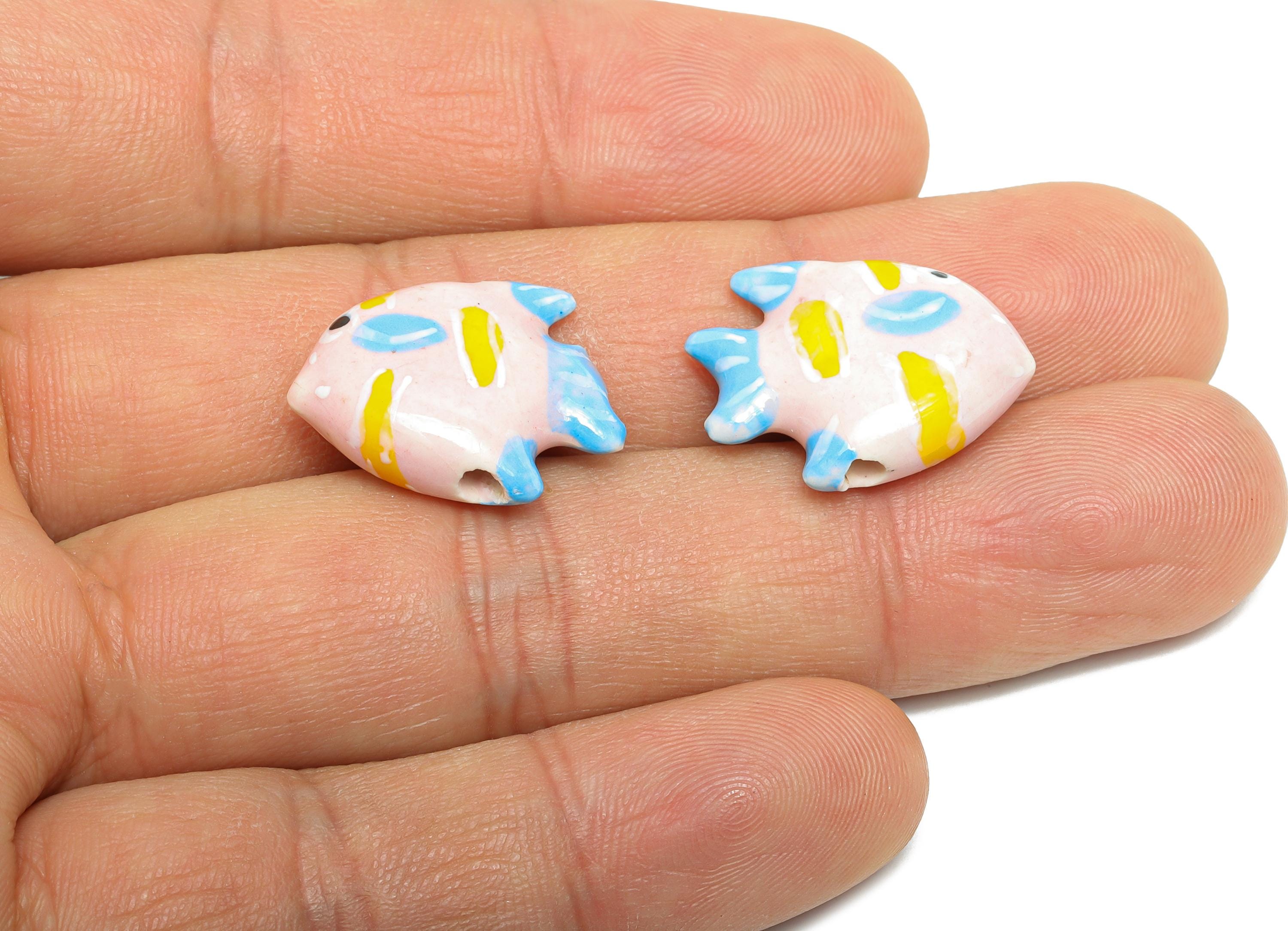Glazed Ceramic Fish Beads - Colorful Tropical Fish Marine Beads - Handmade Bead Connector - Jewelry Component - 20.85x17.26x7.33mm - NS2853B - DOMEDBAZAAR