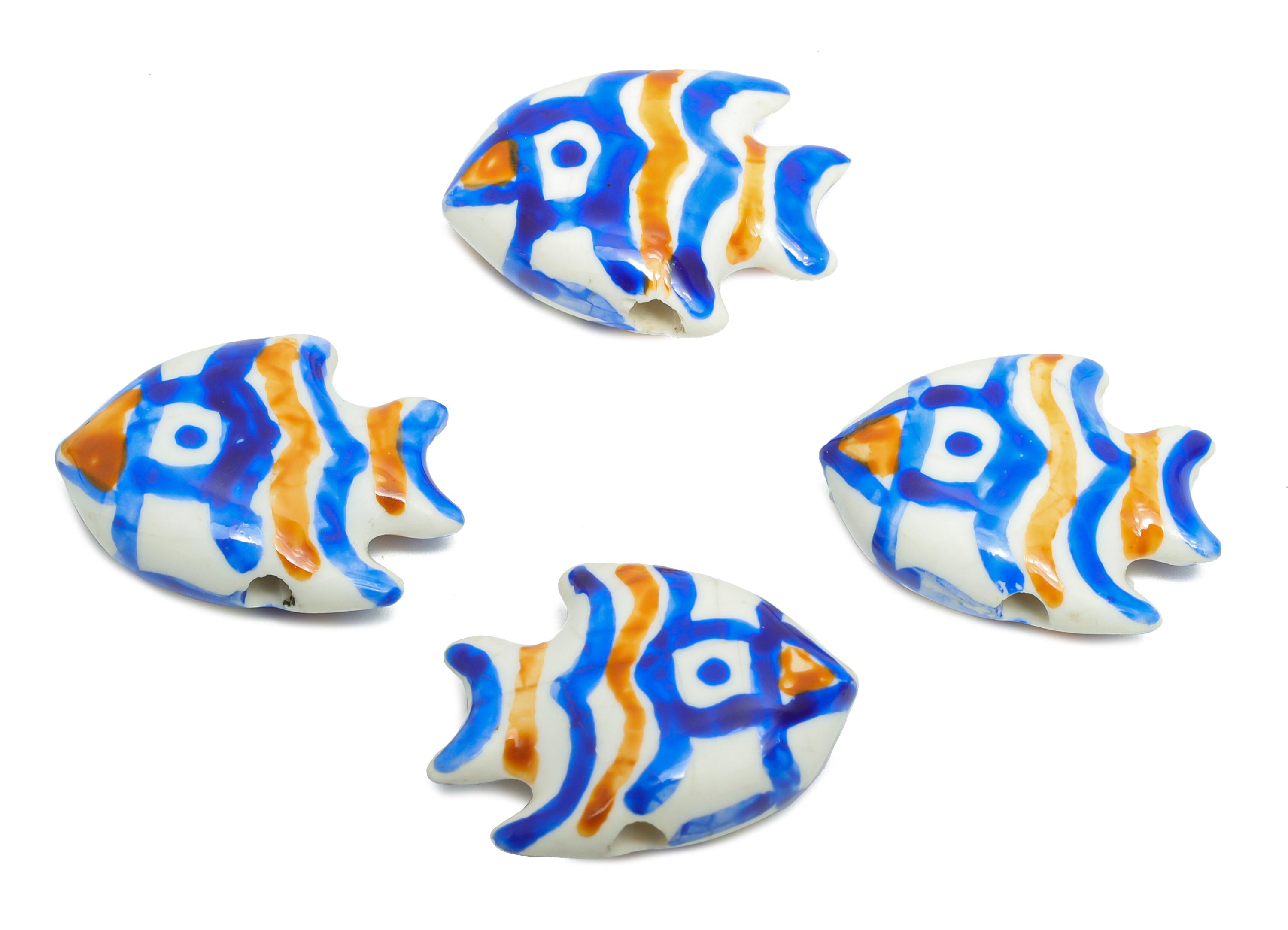 Glazed Ceramic Fish Beads - Colorful Tropical Fish Marine Beads - Handmade Beads Connector - Jewelry Component - 22x17.34x6.8mm - NS2853D - DOMEDBAZAAR