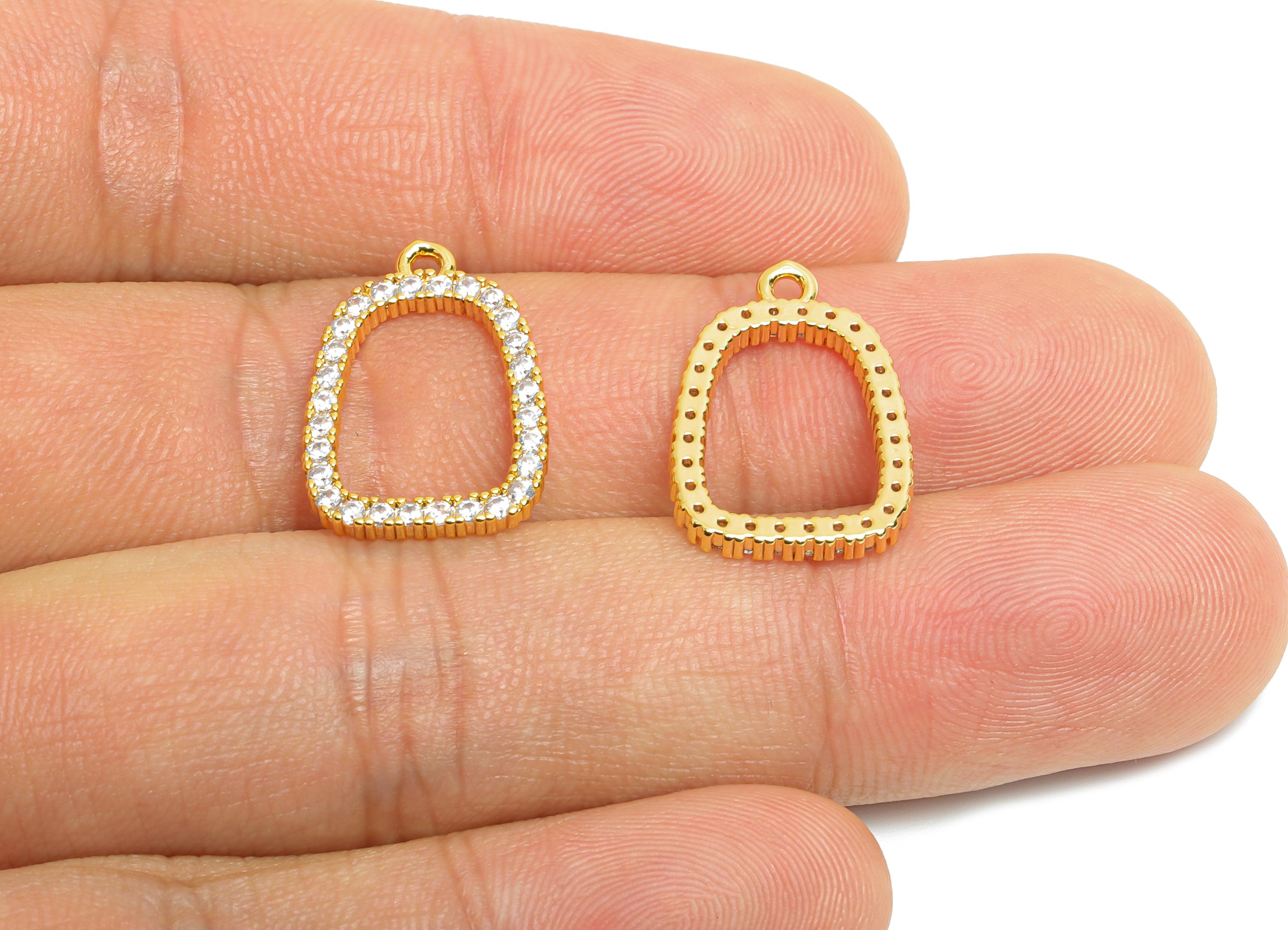 Brass Geometry Earring Charm - Brass Sparkling Zircon Pendant - Crystal Customized Jewelry - 18K Real Gold Plated - 19x13x1.95mm - RGP9677 - DOMEDBAZAAR