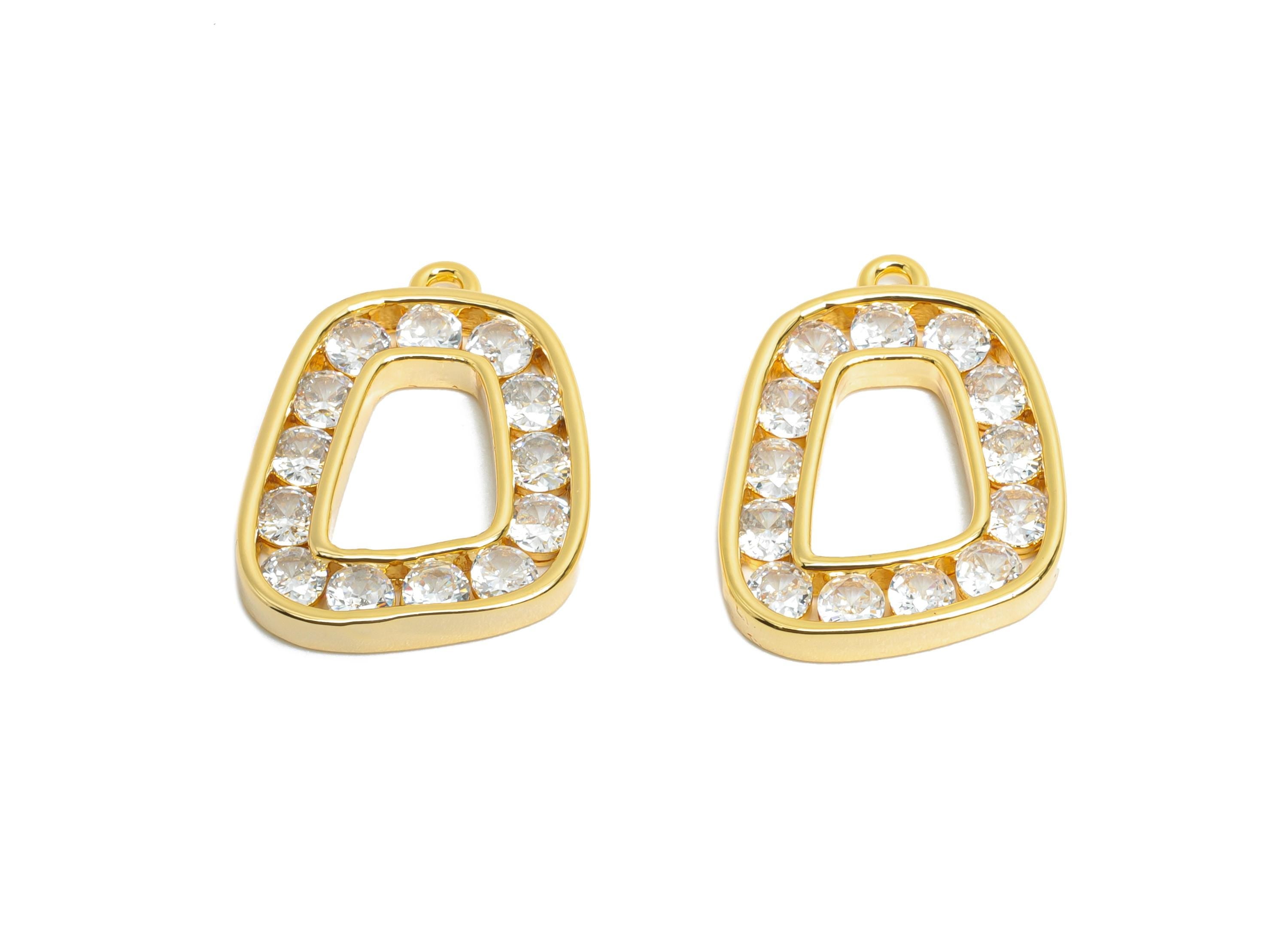 Gold Alphabet Charm - Brass Dainty Geometry Zircon Pendant - Sparkling Gold Letter Accessory - 18K Real Gold Plated - 18x14x2.3mm - RGP9671 - DOMEDBAZAAR