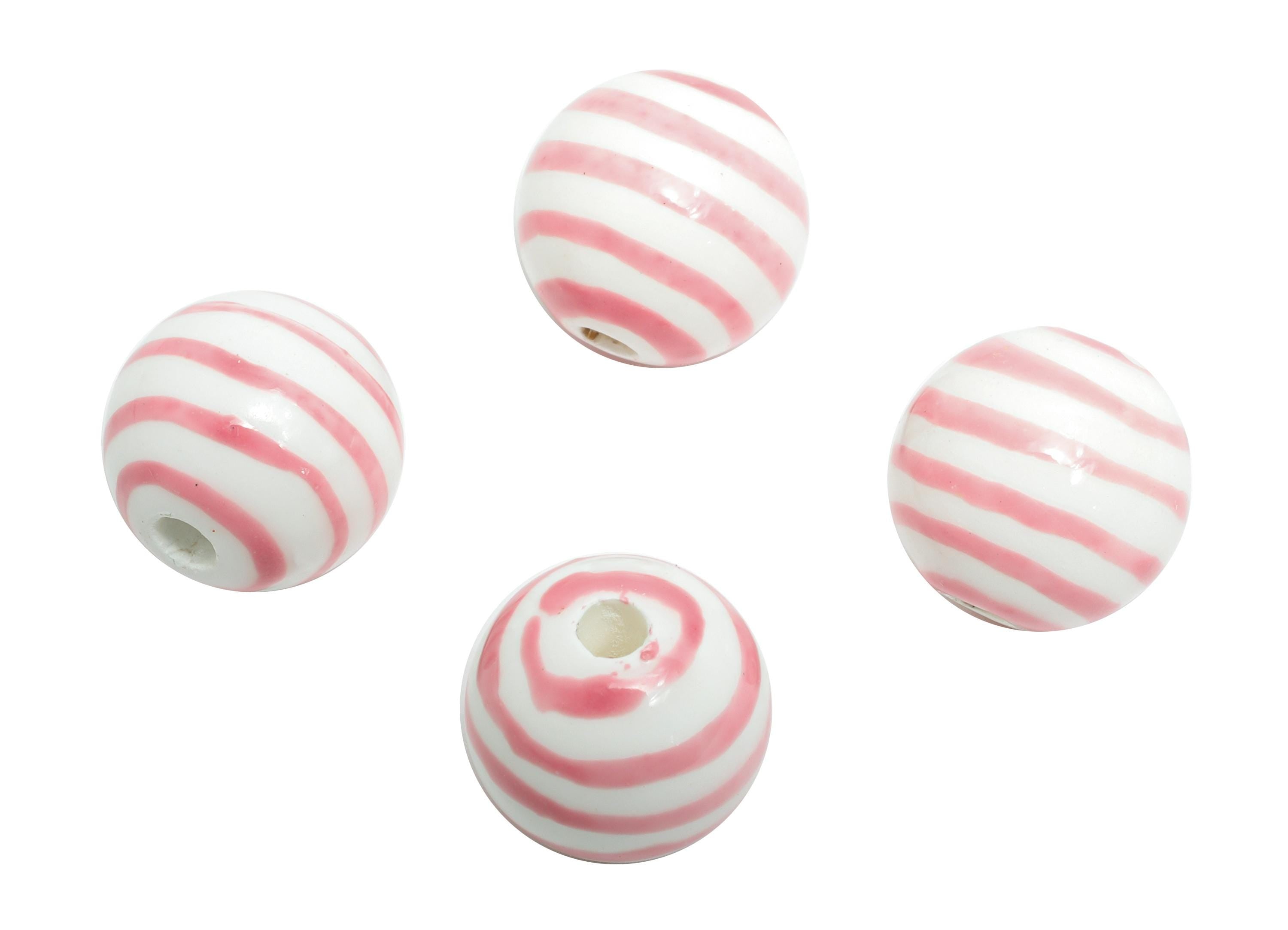 Pink Striped Ceramic Beads - Colorful Handmade Bead - Fun Beads for Creative Jewelry Projects - Bright Summer Bead - 11x12x12mm - NS2858A - DOMEDBAZAAR