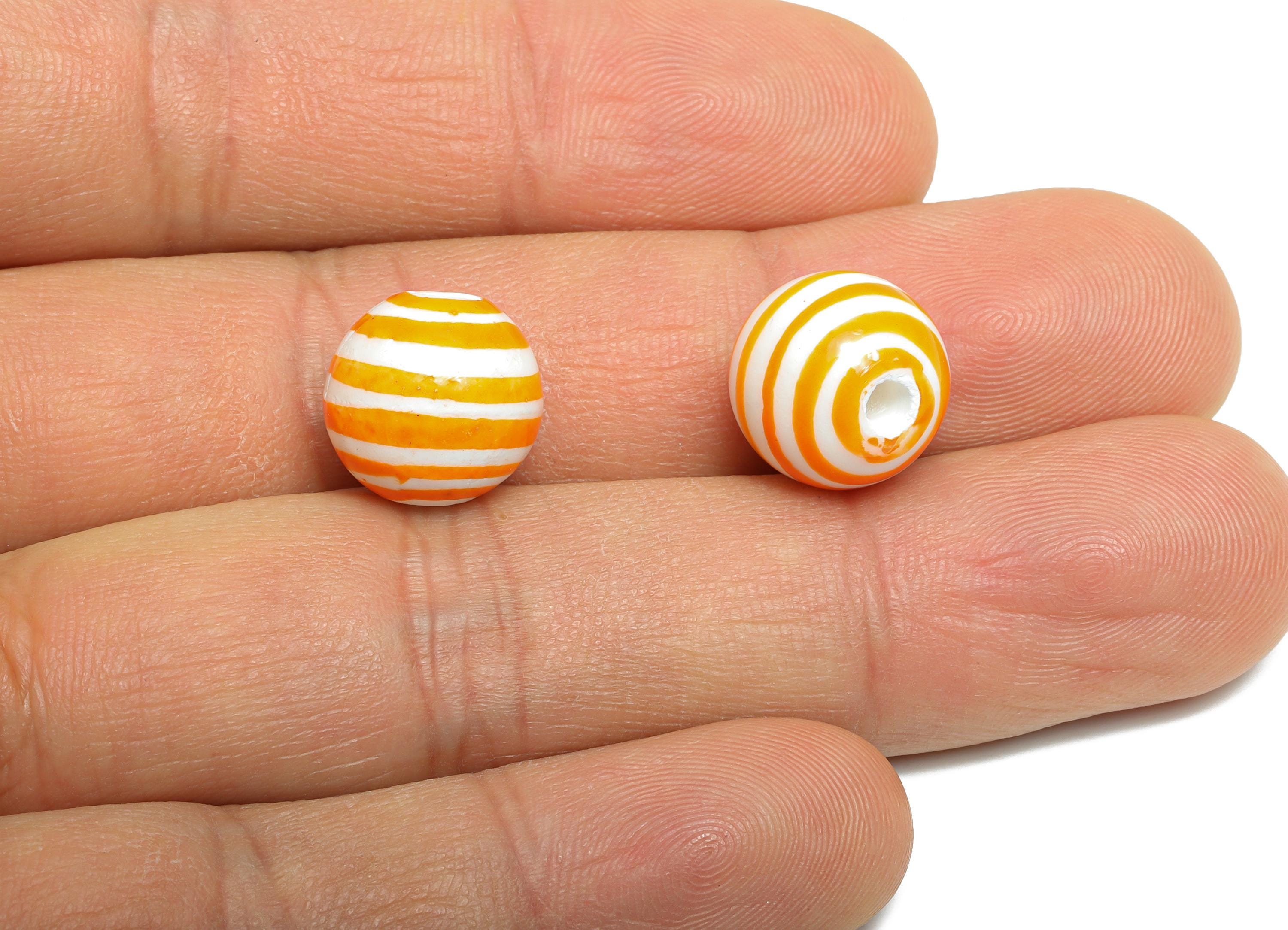 Orange Striped Ceramic Beads - Colorful Handmade Bead - Fun Beads for Creative Jewelry Projects - Bright Summer Bead - 11x12x12mm - NS2858D - DOMEDBAZAAR