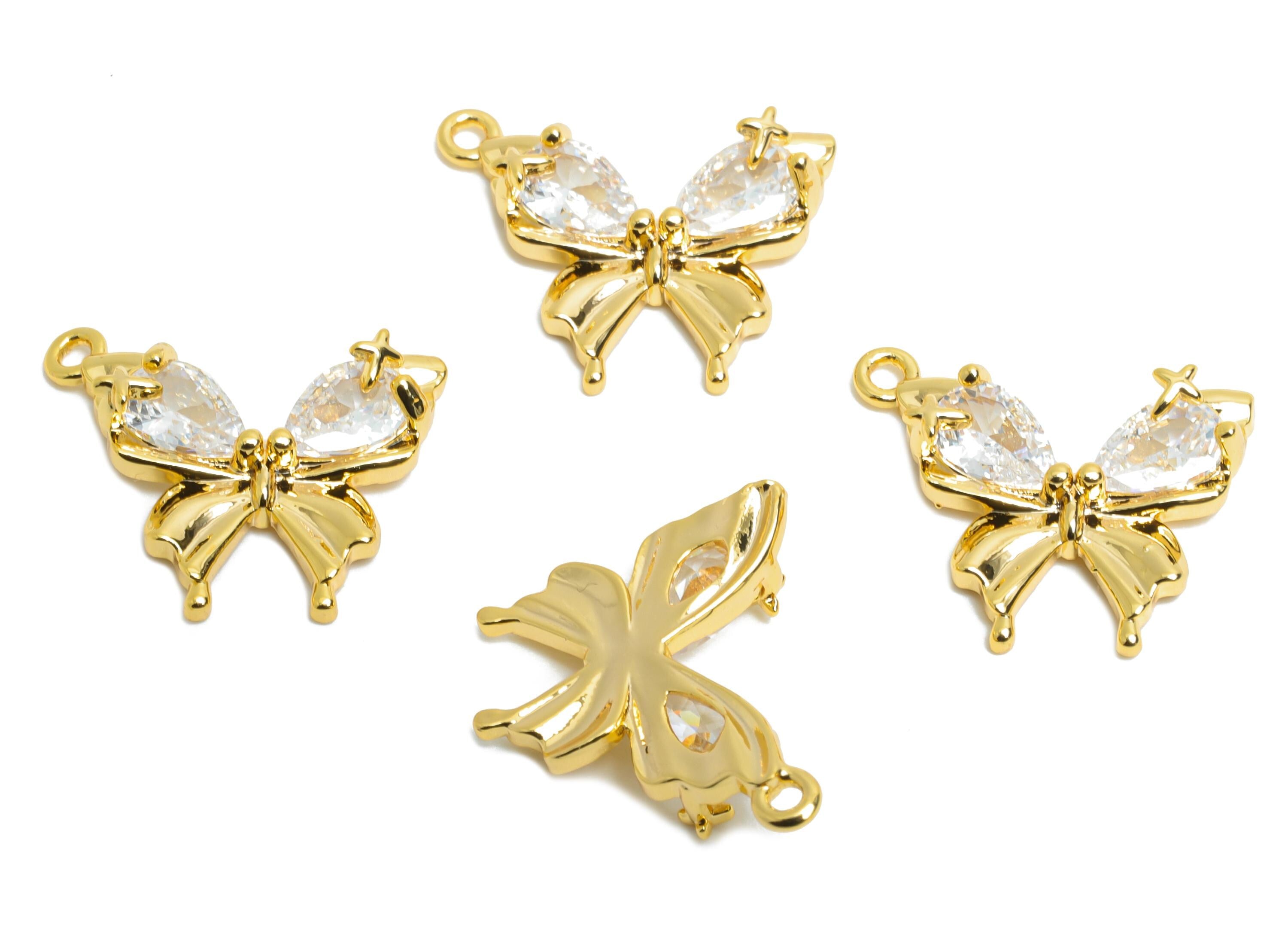 Brass Butterfly Pendant - Brass Dainty Teardrop Zircon Pendant - Lightweight Butterfly Charm - 18K Real Gold Plating - 16x13x3mm - RGP9675 - DOMEDBAZAAR