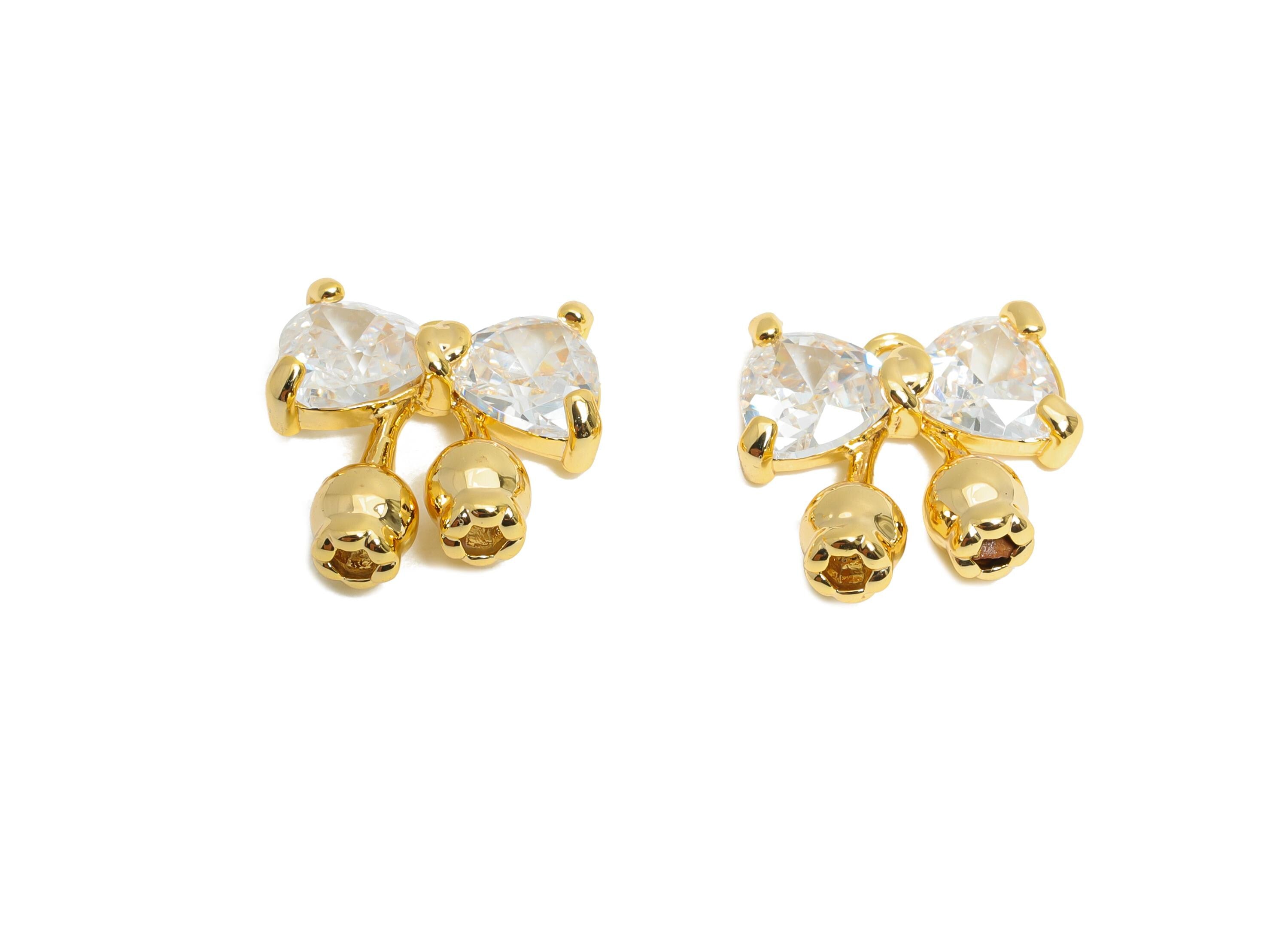 Brass Luxury Bow Pendant - Brass Dainty Butterfly Bow Zircon Pendant - Modern Floral Charm - 18K Real Gold Plating - 14x13x4mm - RGP9678 - DOMEDBAZAAR