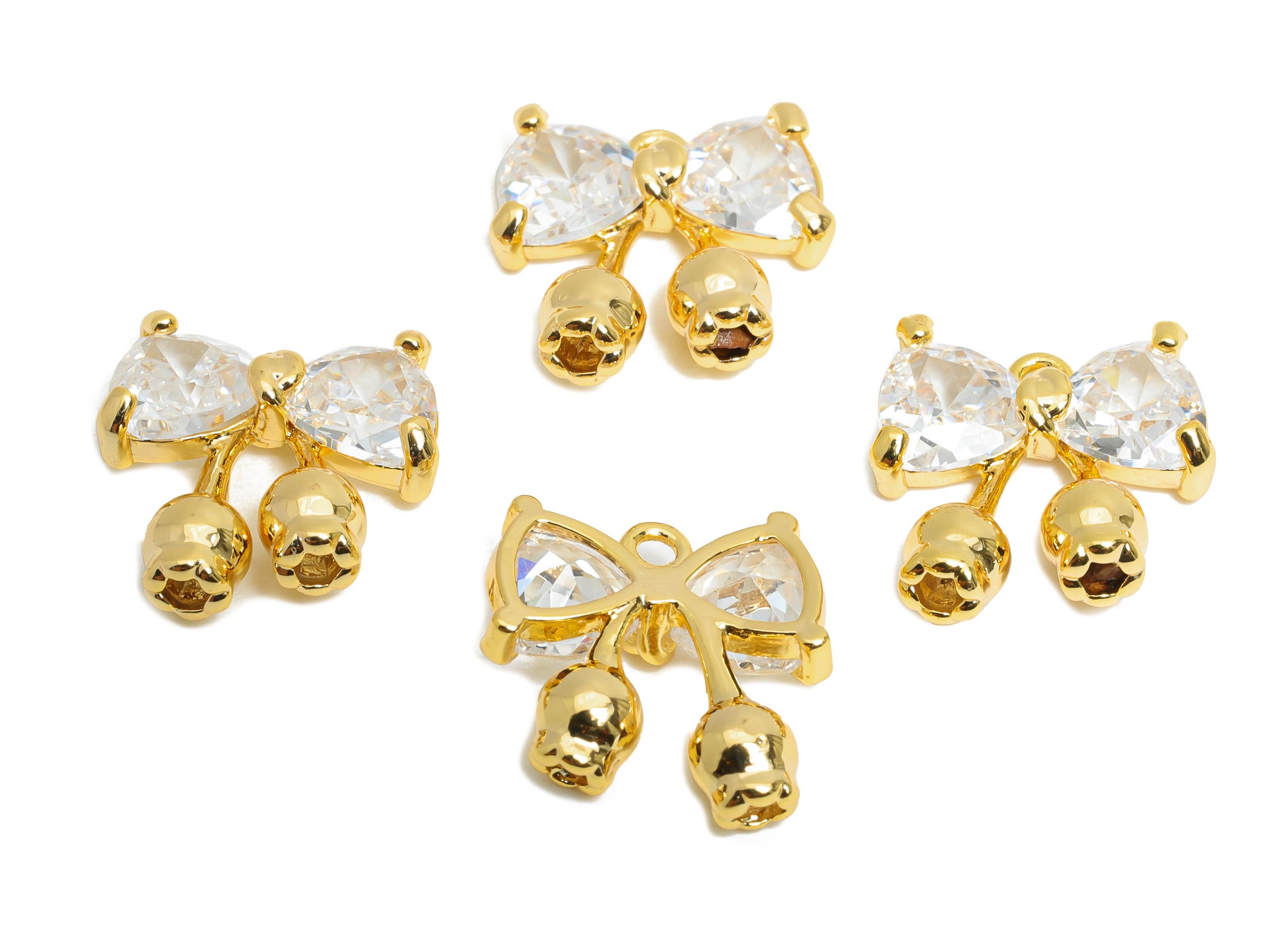 Brass Luxury Bow Pendant - Brass Dainty Butterfly Bow Zircon Pendant - Modern Floral Charm - 18K Real Gold Plating - 14x13x4mm - RGP9678 - DOMEDBAZAAR