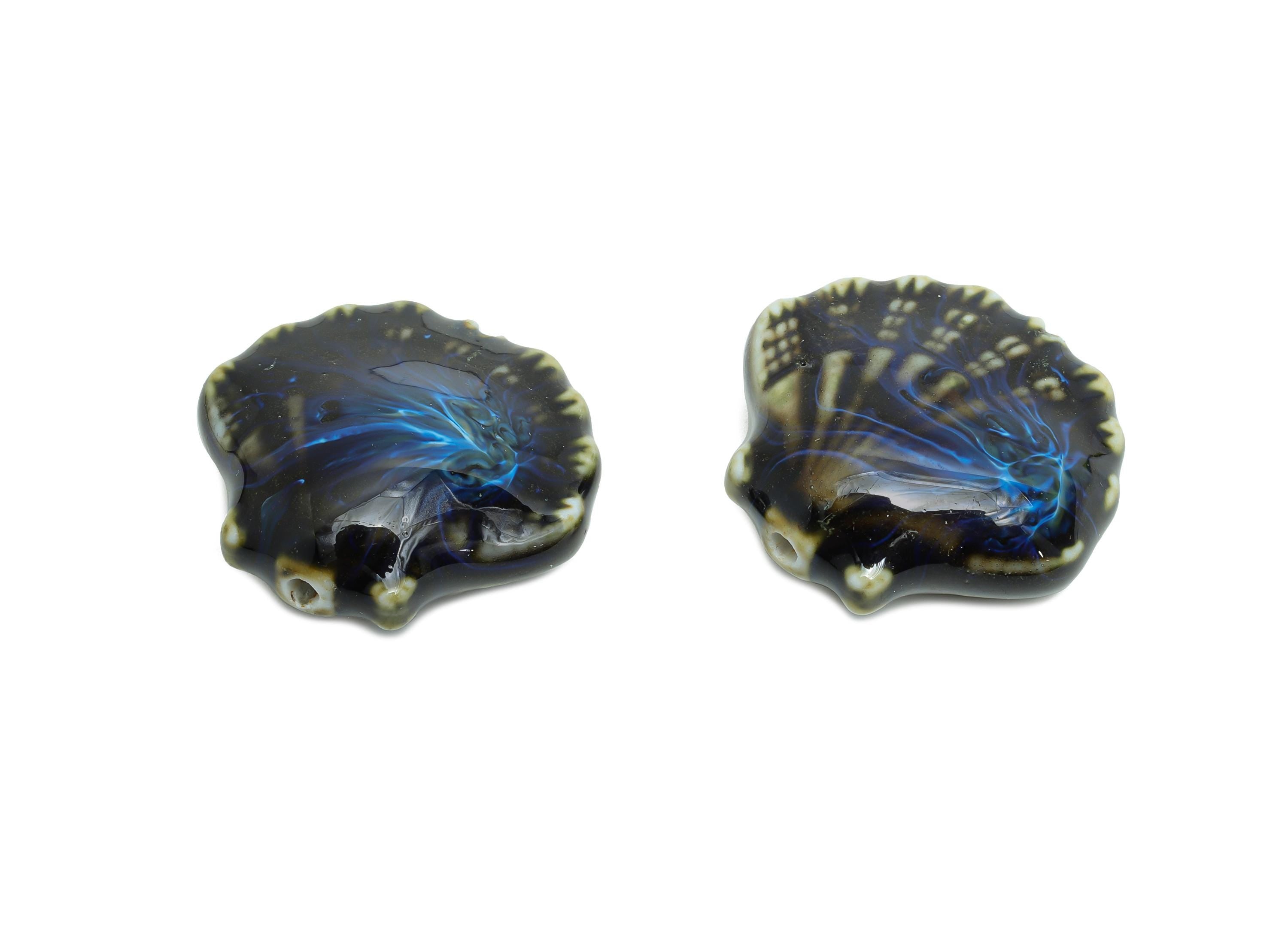 Ceramic Seashell Bead - Textured Handmade Bead - Bohemian Beach-Themed Jewelry - Handmade Bead for Jewelry Making - 25x27x11.39mm - NS2859A - DOMEDBAZAAR