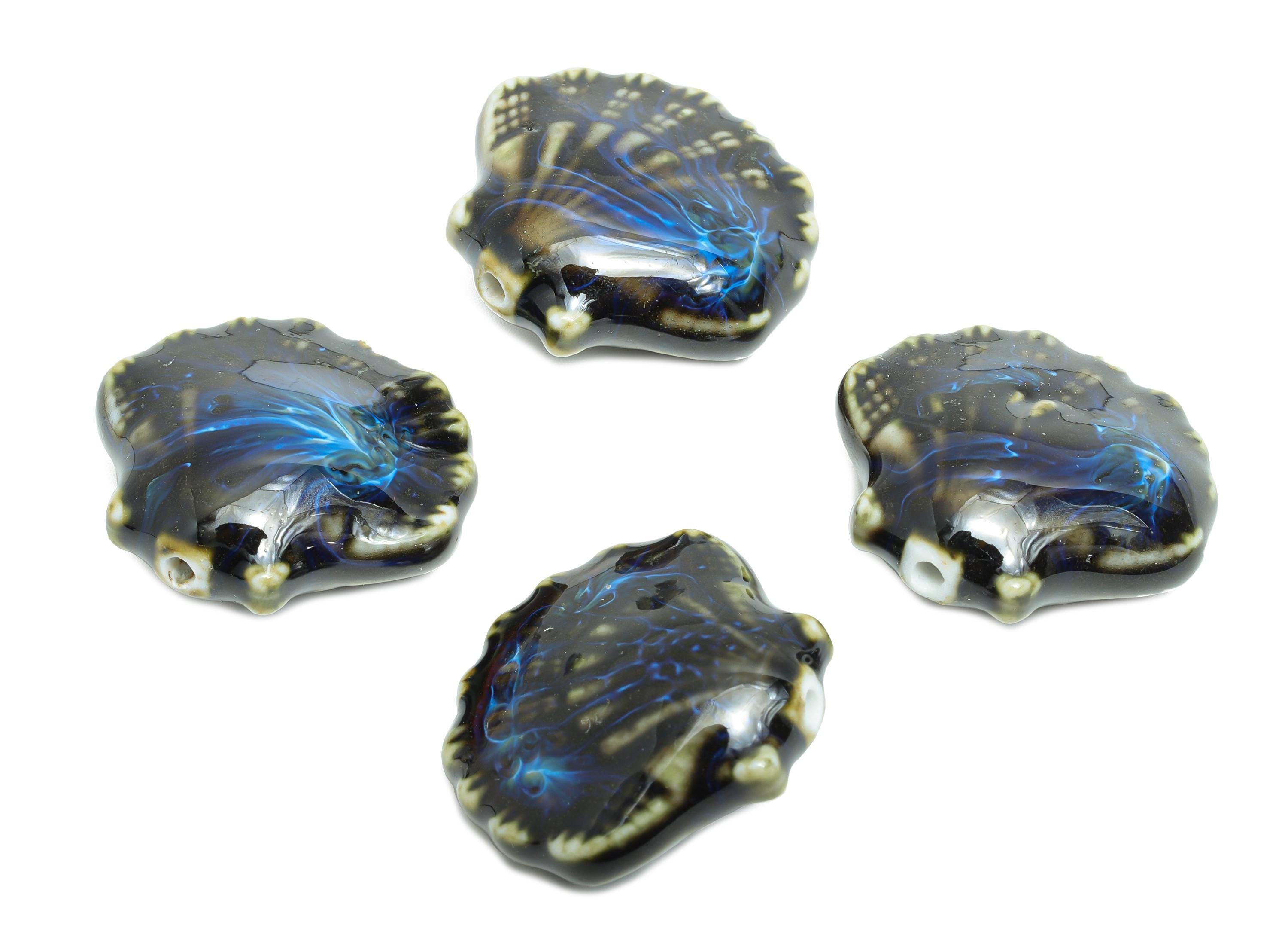 Ceramic Seashell Bead - Textured Handmade Bead - Bohemian Beach-Themed Jewelry - Handmade Bead for Jewelry Making - 25x27x11.39mm - NS2859A - DOMEDBAZAAR