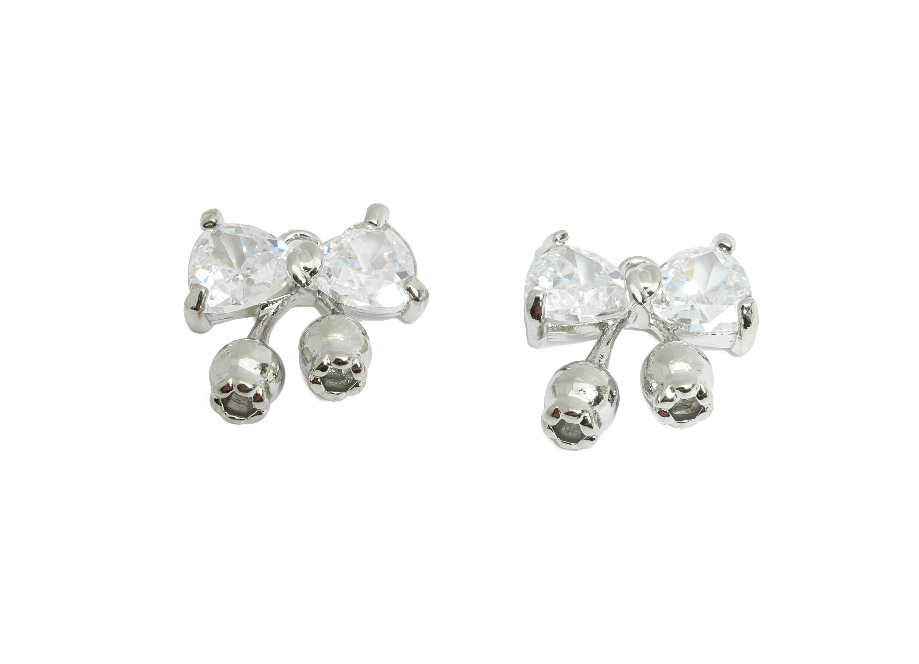 Brass Luxury Bow Pendant - Brass Dainty Butterfly Bow Zircon Pendant - Modern Floral Charm - 18K Real White Gold Plated - 14x13x4mm-RGP9678S - DOMEDBAZAAR