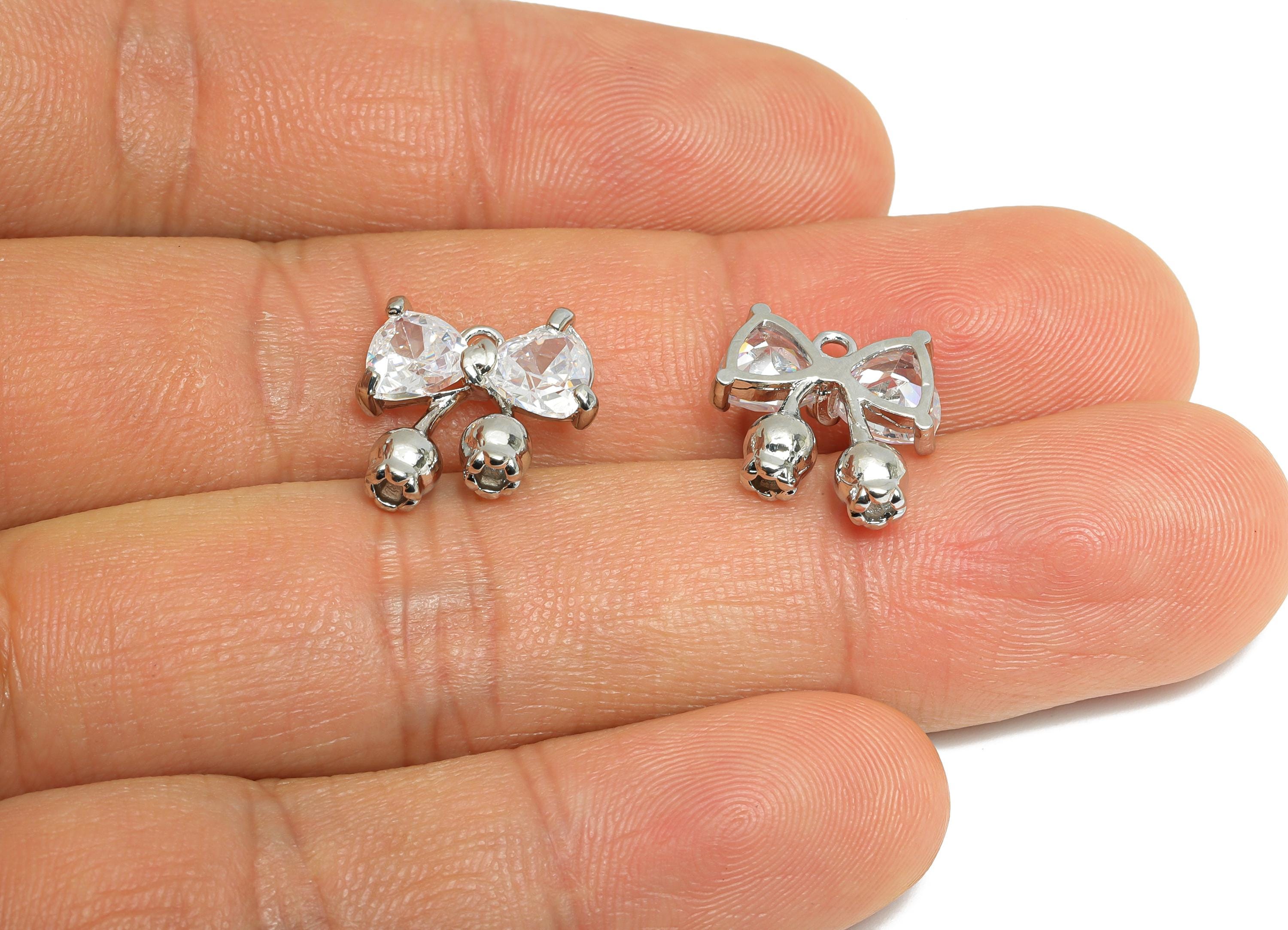 Brass Luxury Bow Pendant - Brass Dainty Butterfly Bow Zircon Pendant - Modern Floral Charm - 18K Real White Gold Plated - 14x13x4mm-RGP9678S - DOMEDBAZAAR