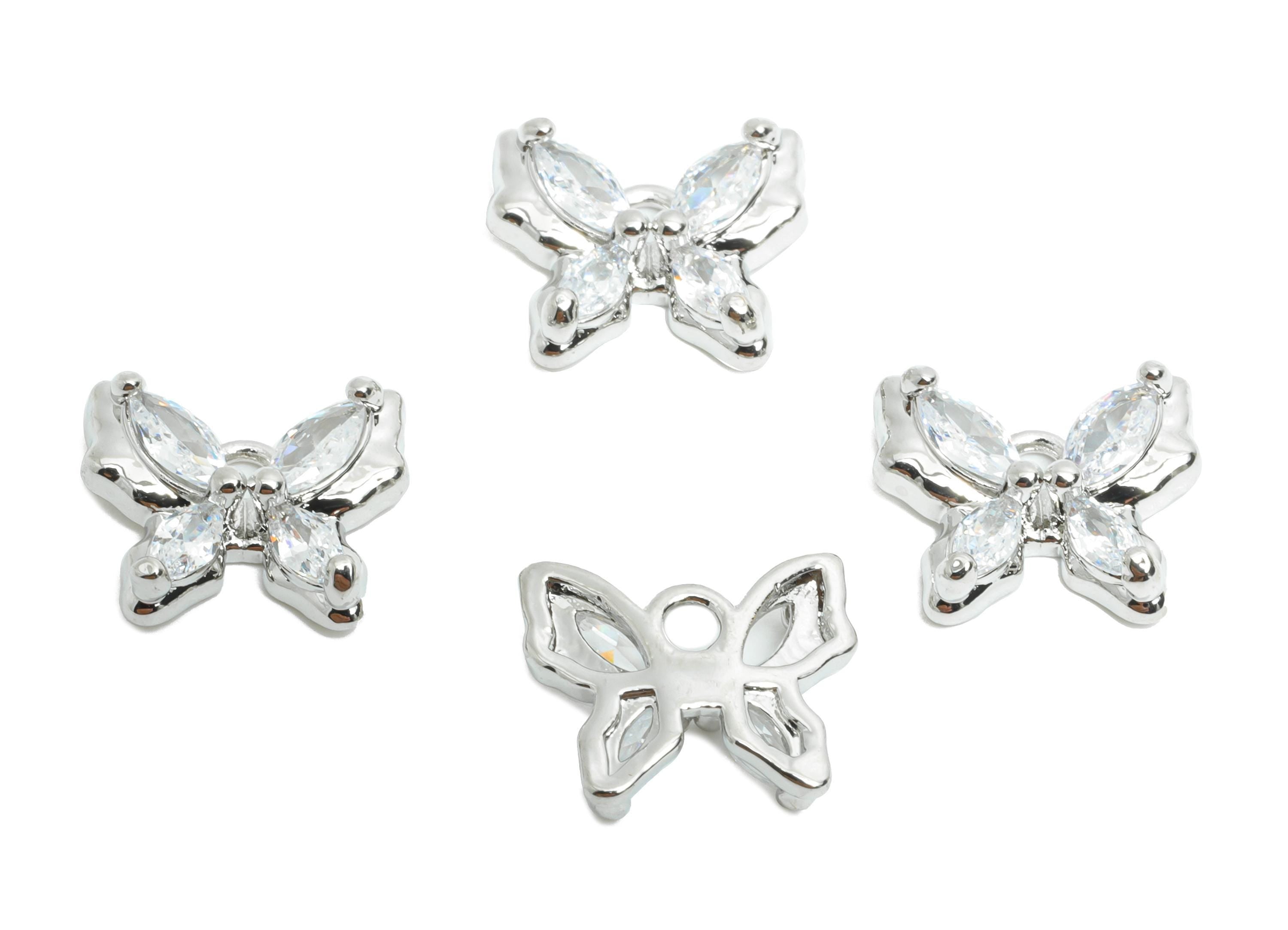 Brass Butterfly Pendant - Brass Dainty Marquise Zircon Pendant - Trendy Butterfly Charm - 18K Real White Gold Plating - 11x9x3mm - RGP9676S - DOMEDBAZAAR