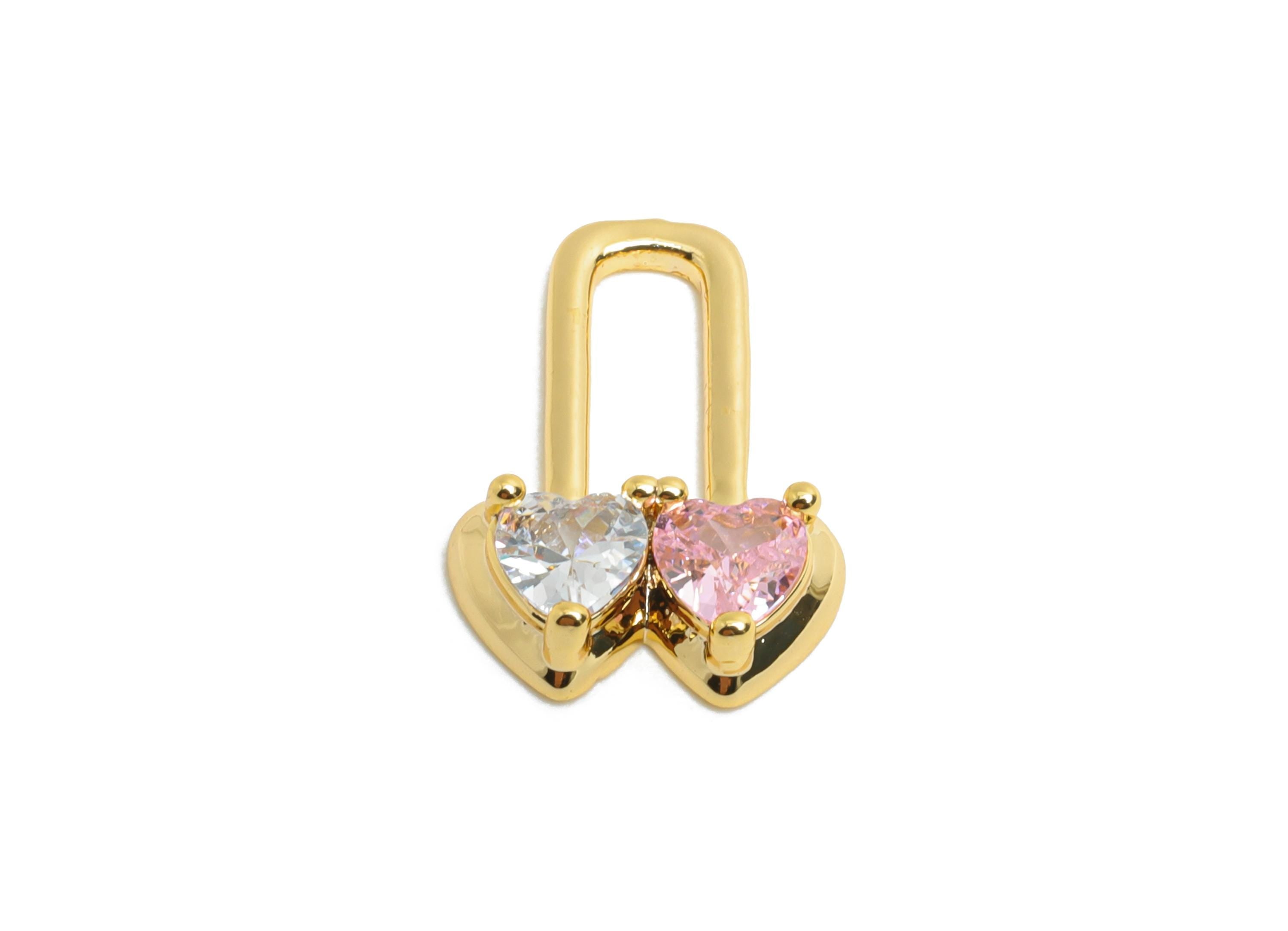 Gold Heart Lock Charm - Brass Double Heart Lock Charm - Romantic Jewelry - Love Gift Idea - 18K Real Gold Plating - 14x10x3mm - RGP9668 - DOMEDBAZAAR