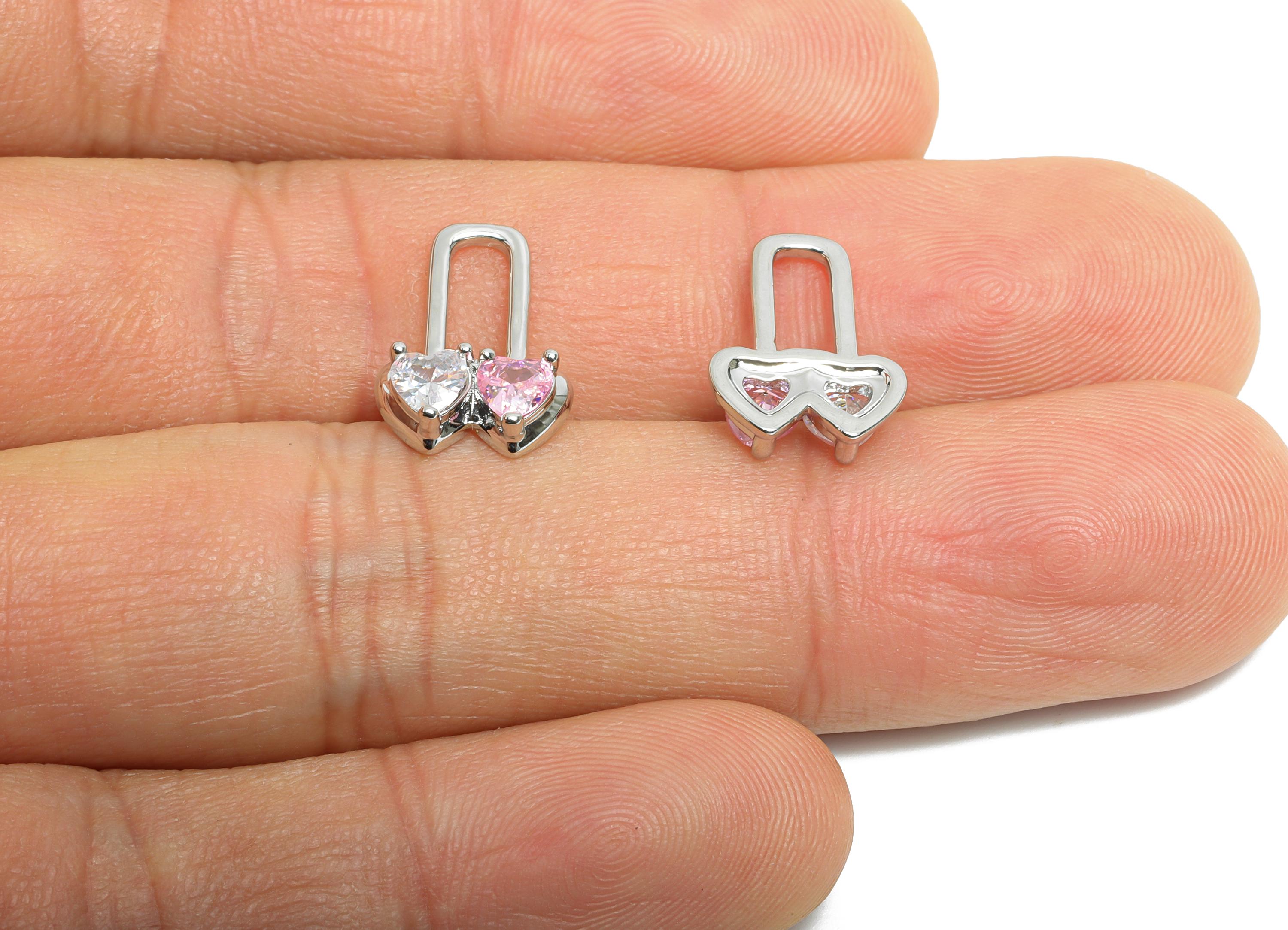 Gold Heart Lock Charm - Brass Double Heart Lock Charm - Romantic Jewelry - Love Gift Idea - 18K Real White Gold Plating - 14x10x3mm-RGP9668S - DOMEDBAZAAR