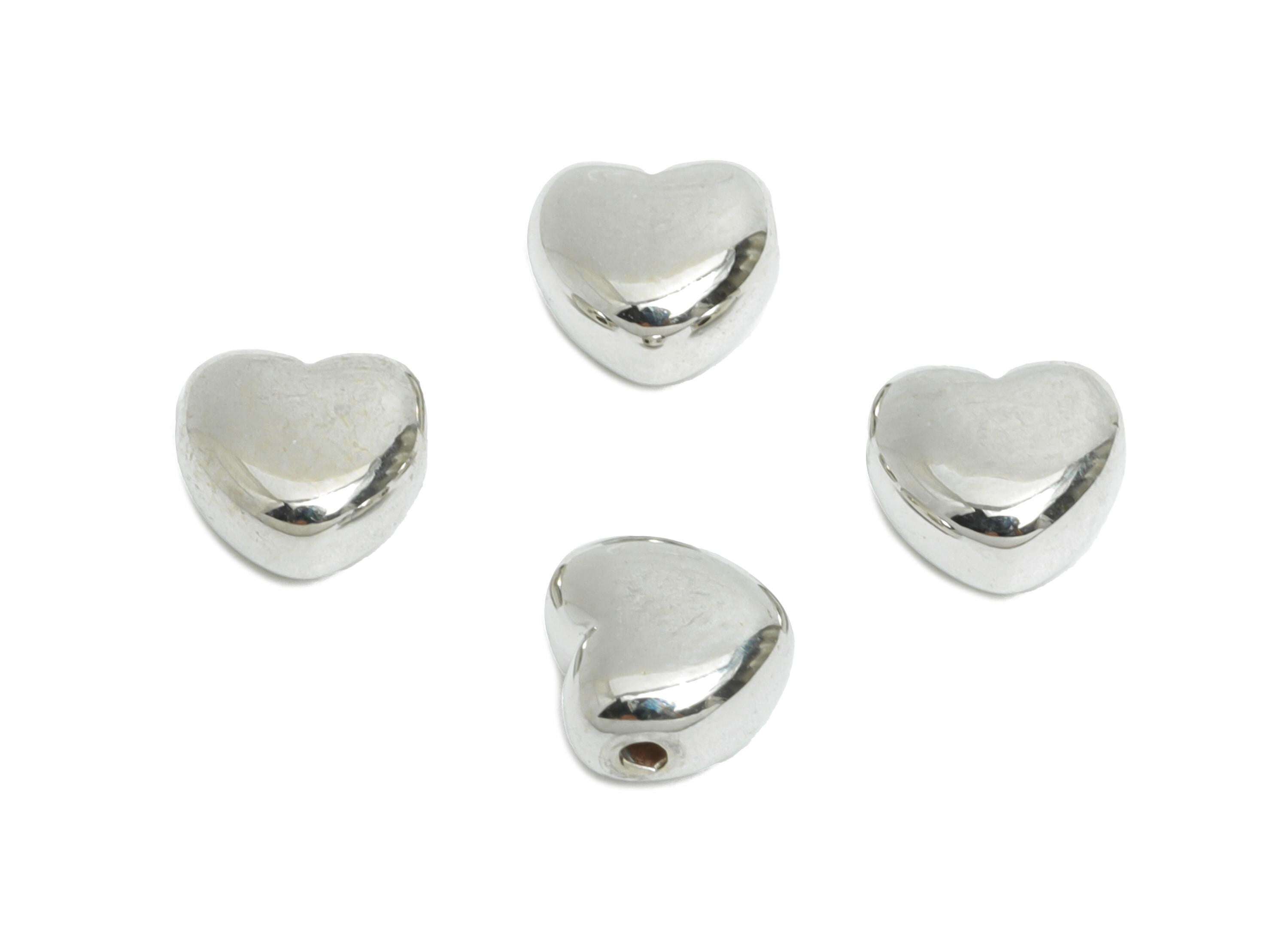 Brass Heart Bead - Brass Tiny Space Beaded for Bracelet - Dainty Love Symbol Jewelry - 18K Real White Gold Plating - 6x5.68x3mm - RGP9666S - DOMEDBAZAAR