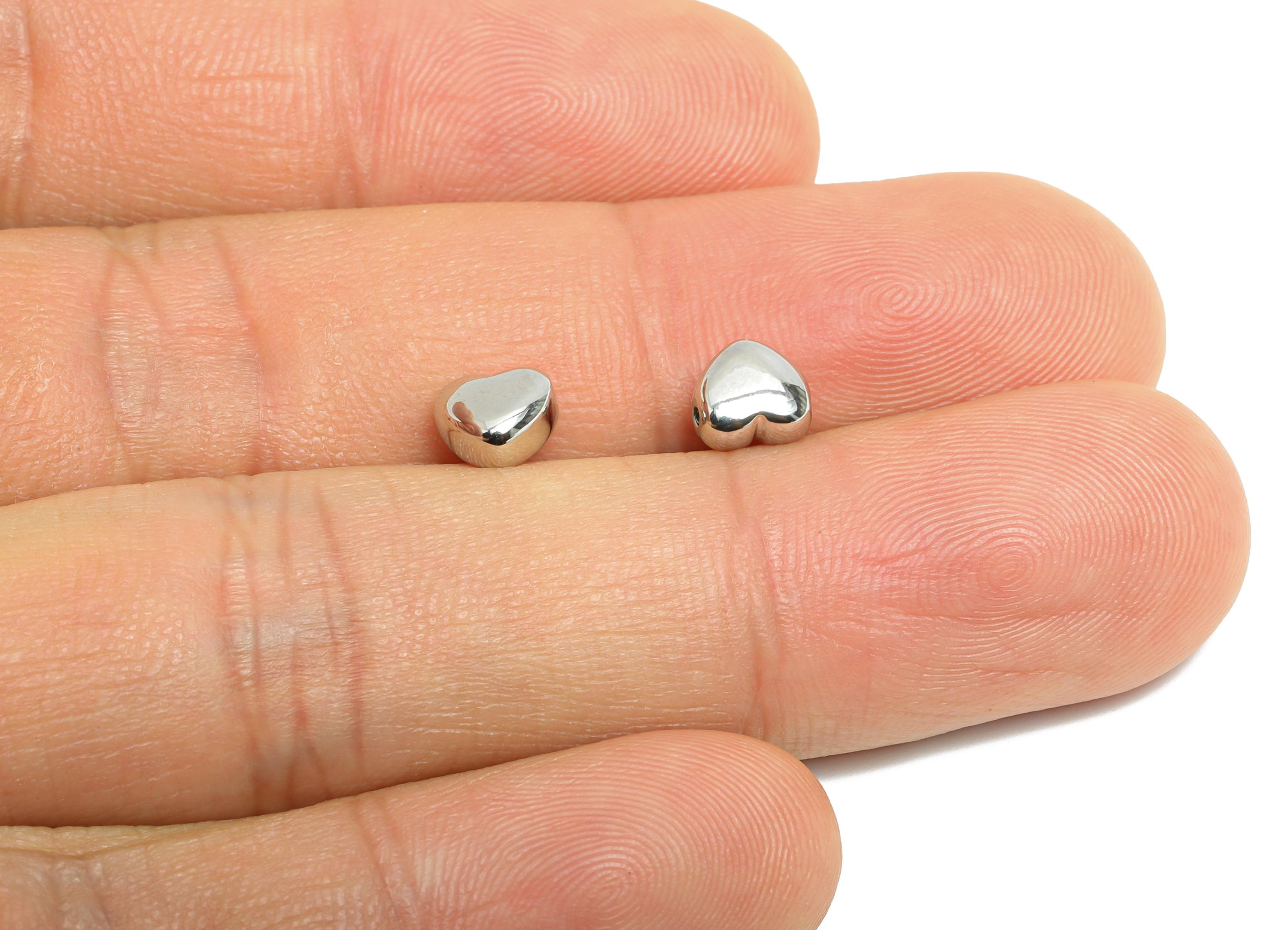 Brass Heart Bead - Brass Tiny Space Beaded for Bracelet - Dainty Love Symbol Jewelry - 18K Real White Gold Plating - 6x5.68x3mm - RGP9666S - DOMEDBAZAAR