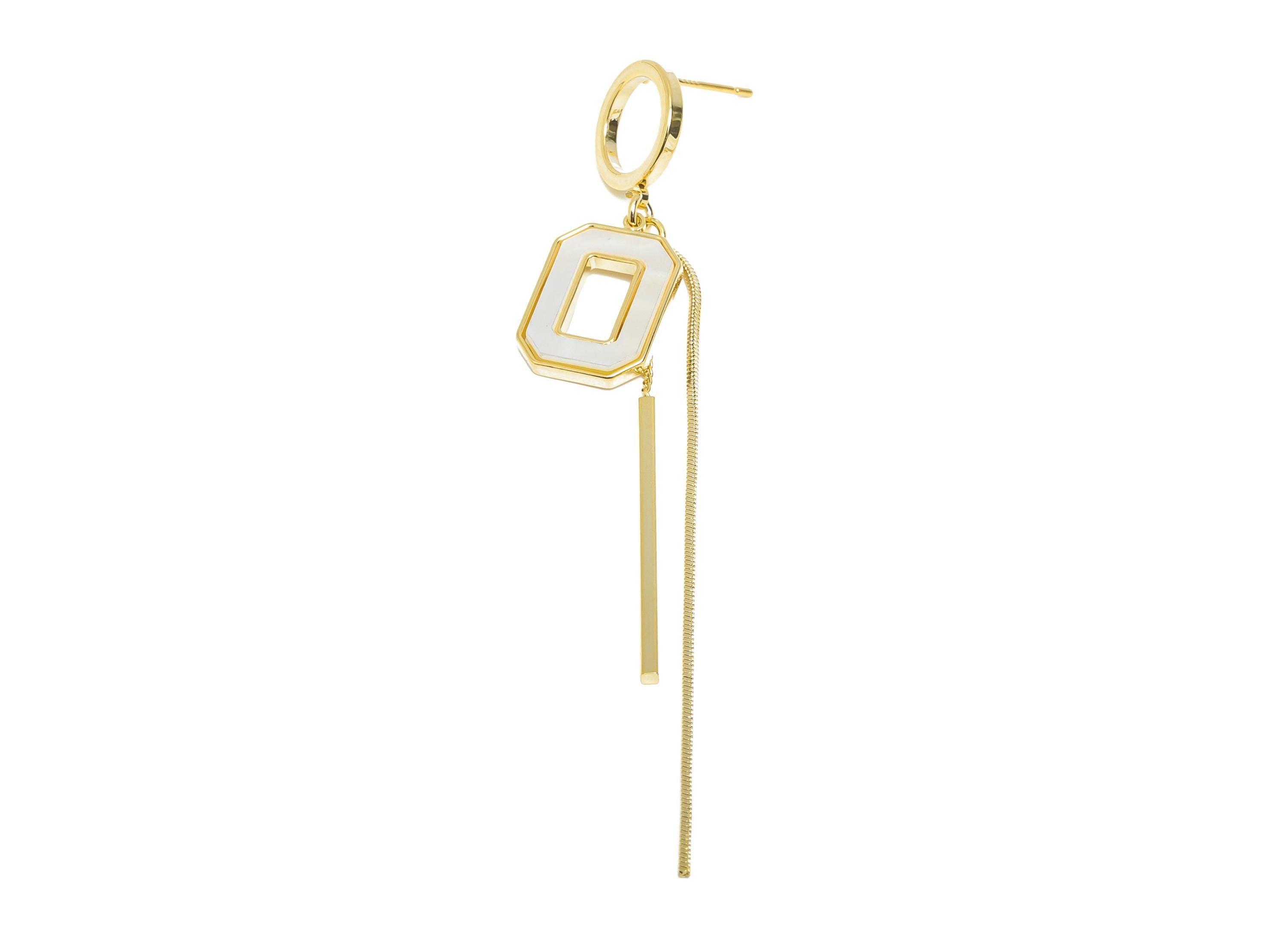 Brass Dangle Tassel Stud - Gold Rectangle Bar Earring Post - Snake Chian Seashell Earring - 18K Real Gold Plated -88.59x12.27x0.74mm-RGP9594 - DOMEDBAZAAR