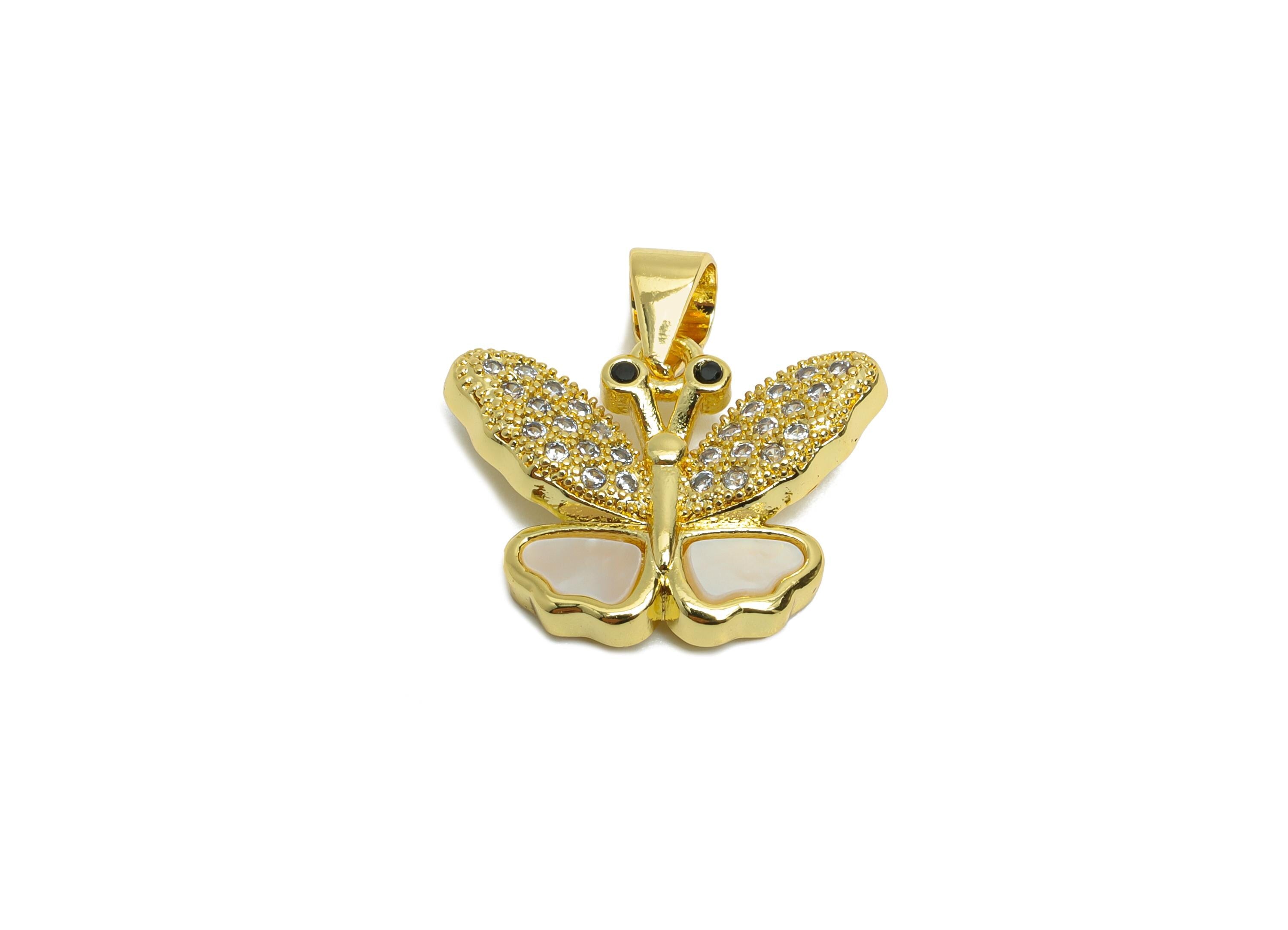 Brass CZ Butterfly Pendant - Gold Seashell Pendant for Necklace - Sparkling Butterfly Jewelry - 18K Gold-Plated - 18.14x18.17x3.5mm -RGP9620 - DOMEDBAZAAR