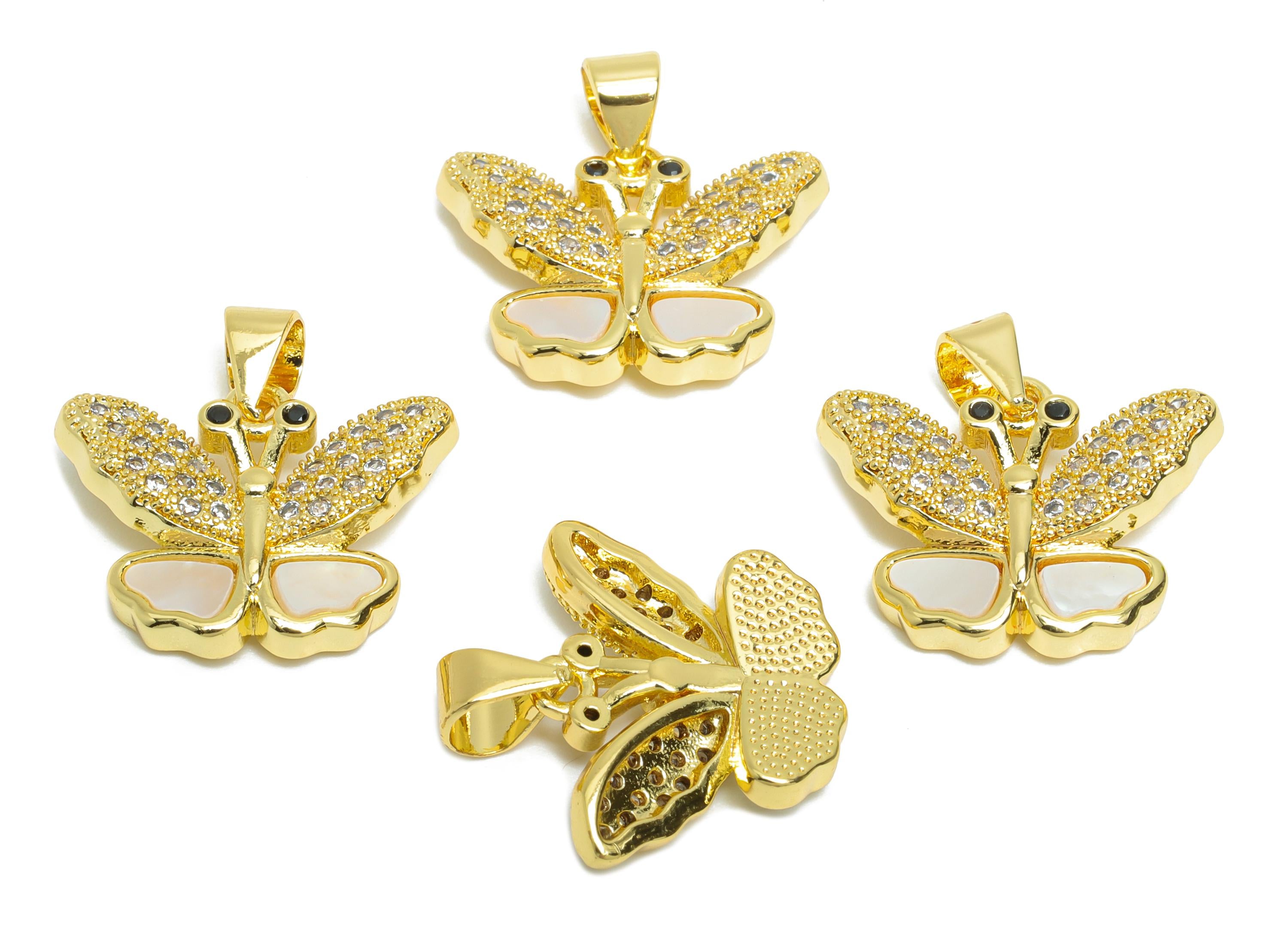Brass CZ Butterfly Pendant - Gold Seashell Pendant for Necklace - Sparkling Butterfly Jewelry - 18K Gold-Plated - 18.14x18.17x3.5mm -RGP9620 - DOMEDBAZAAR