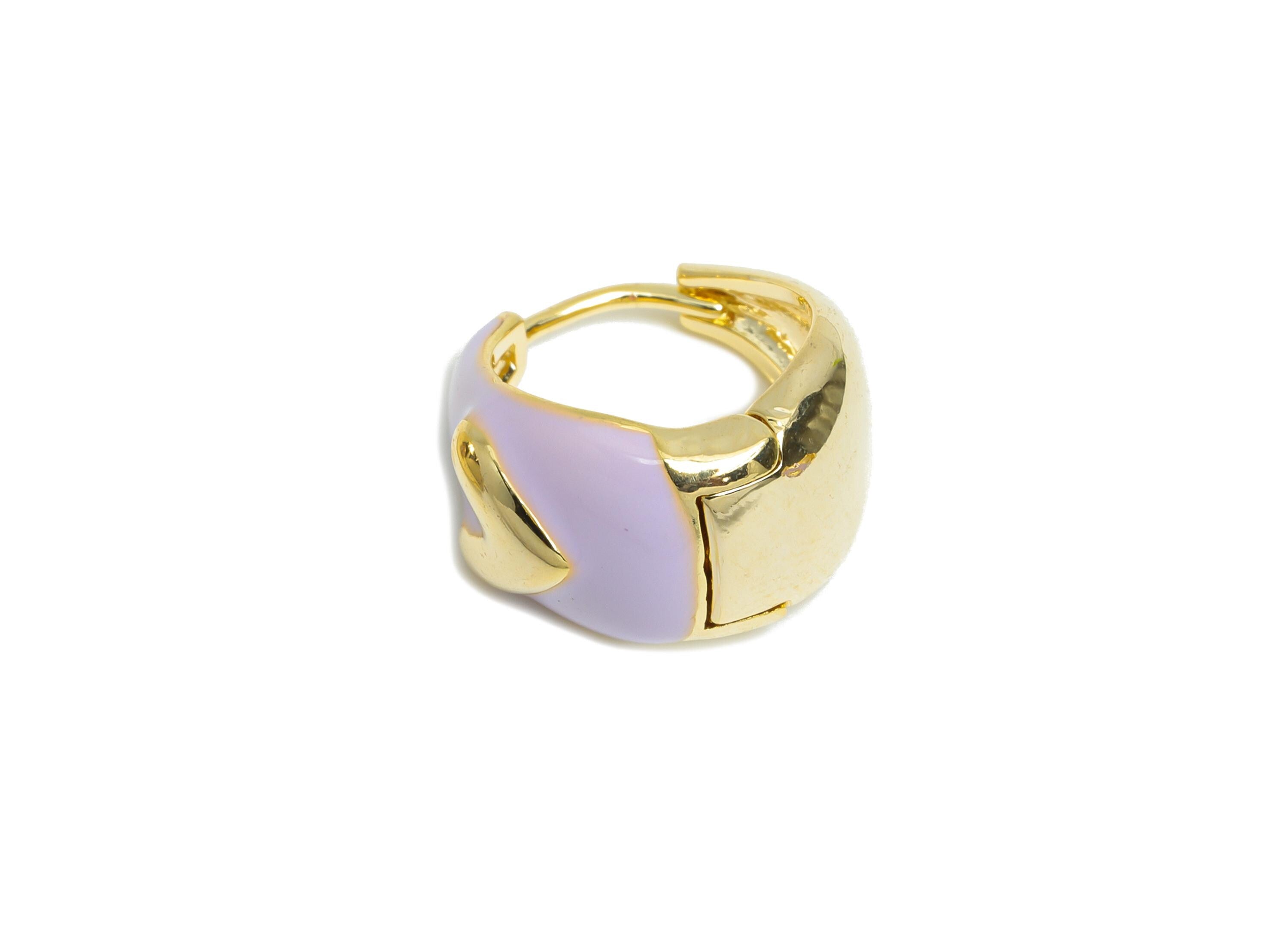Brass Round Hoop Earring - Heart Enamel Huggie Earring for Girl's - Refined Gold Thick Earring - 18K Gold Plated - 16.61x9.14x3mm -RGP9607C - DOMEDBAZAAR