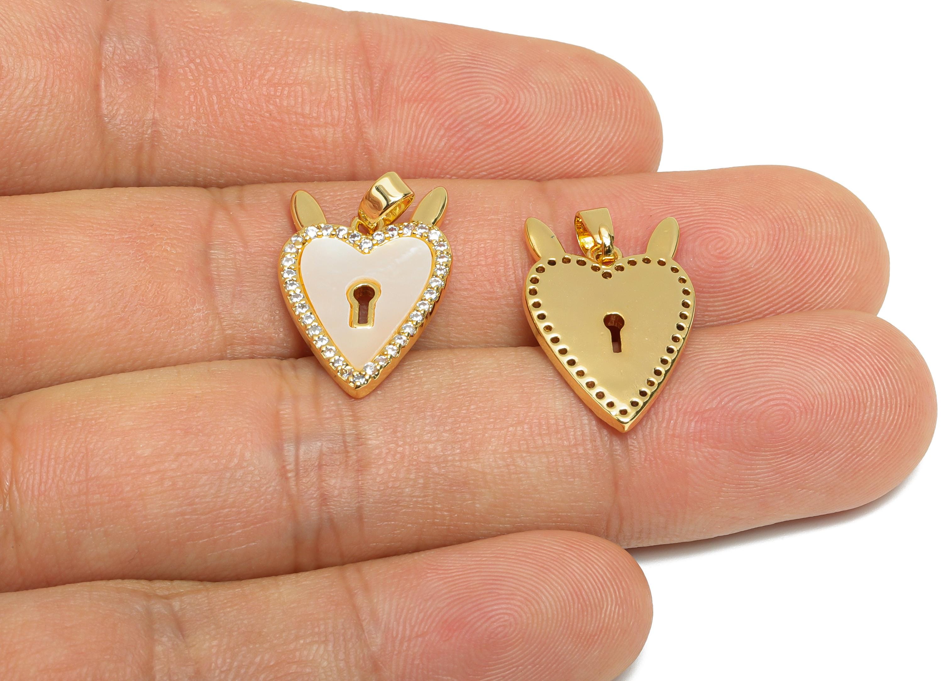 Brass CZ Heart Pendant - Gold Seashell Pendant for Necklace - Refined Heart Lock Charms - 18K Real Gold-Plated - 20.72x13.9x2.15mm-RGP9552 - DOMEDBAZAAR