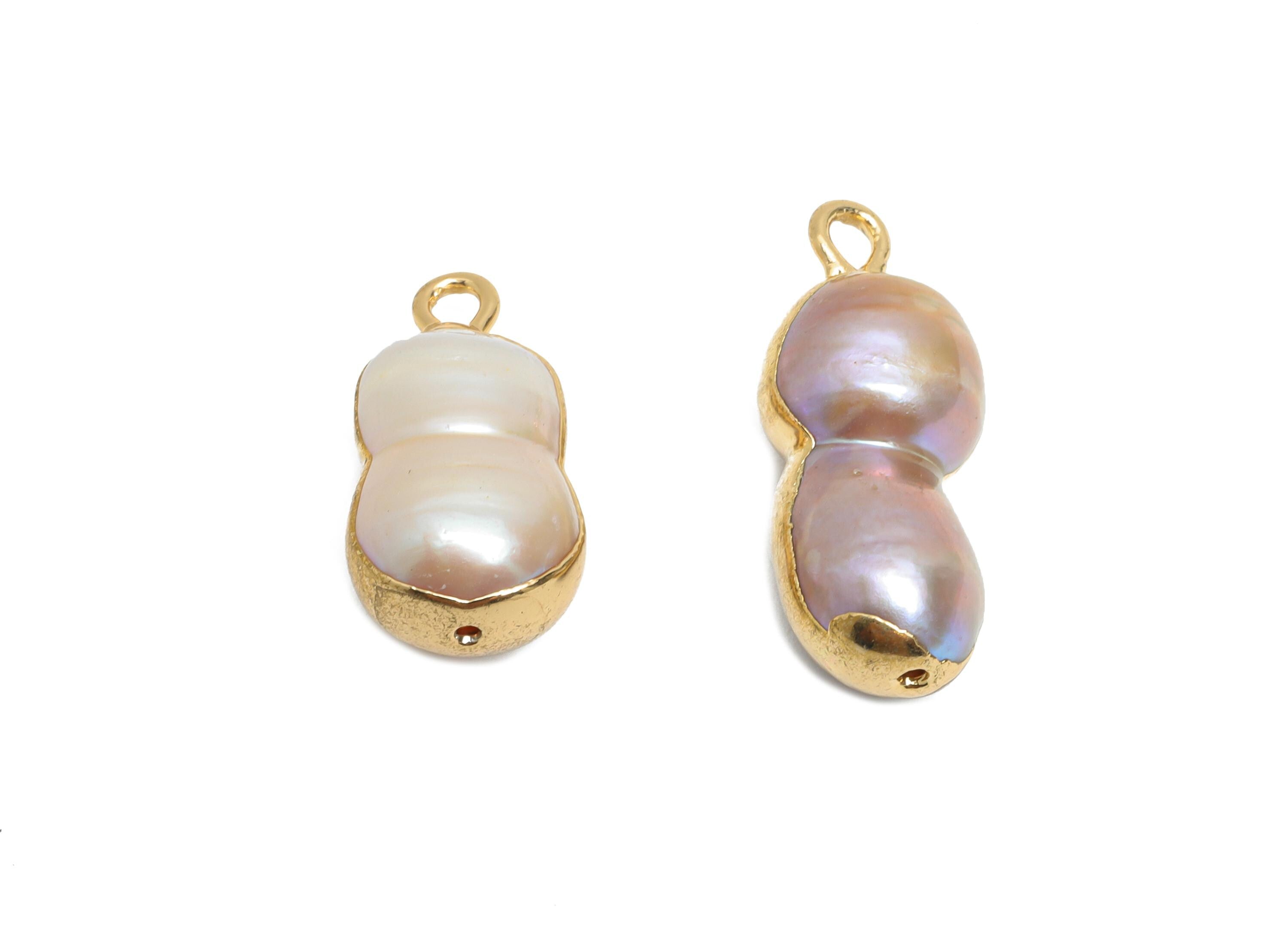 Baroque Pearl Charm - Natural Freshwater Pearl Pendant - Irregular Pearl Charm - Handmade Jewelry -KC Gold Plated -20.88x8.9x7.67mm -RGP9567 - DOMEDBAZAAR