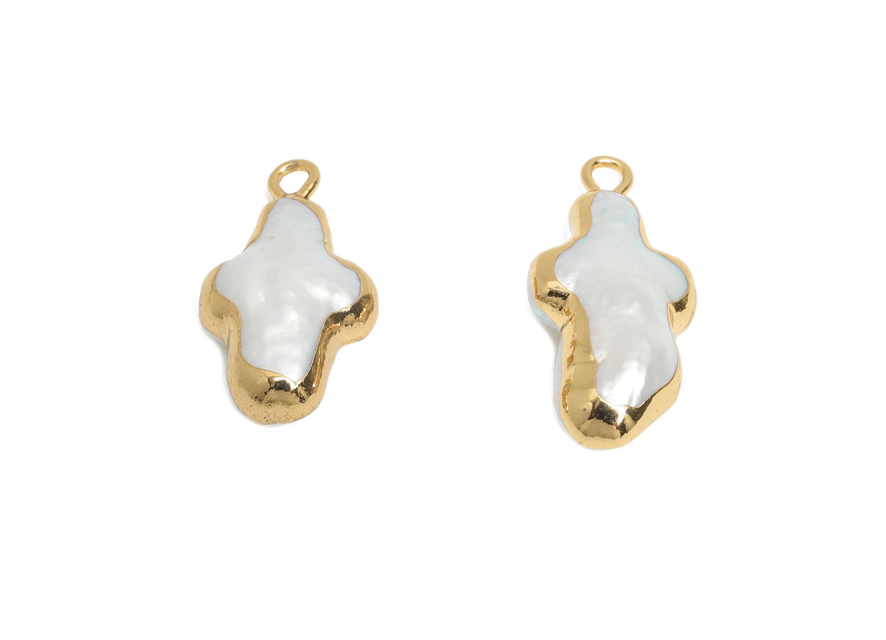 Cross Baroque Pearl Charm - Natural Freshwater Pearl Pendant - Irregular Pearl Handmade Jewelry -KC Gold Plated -21.1x11.11x6.21mm -RGP9568 - DOMEDBAZAAR