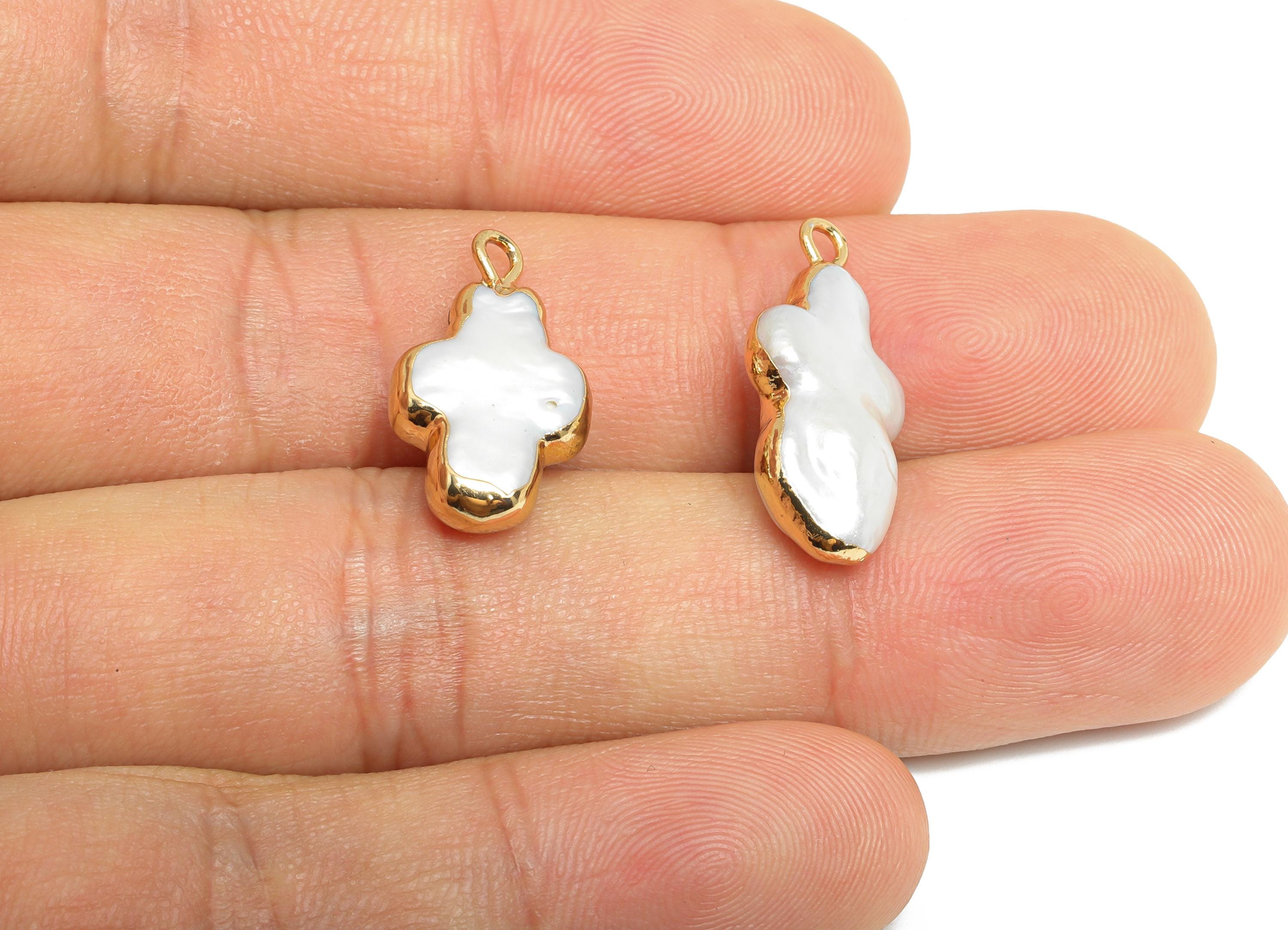 Cross Baroque Pearl Charm - Natural Freshwater Pearl Pendant - Irregular Pearl Handmade Jewelry -KC Gold Plated -21.1x11.11x6.21mm -RGP9568 - DOMEDBAZAAR