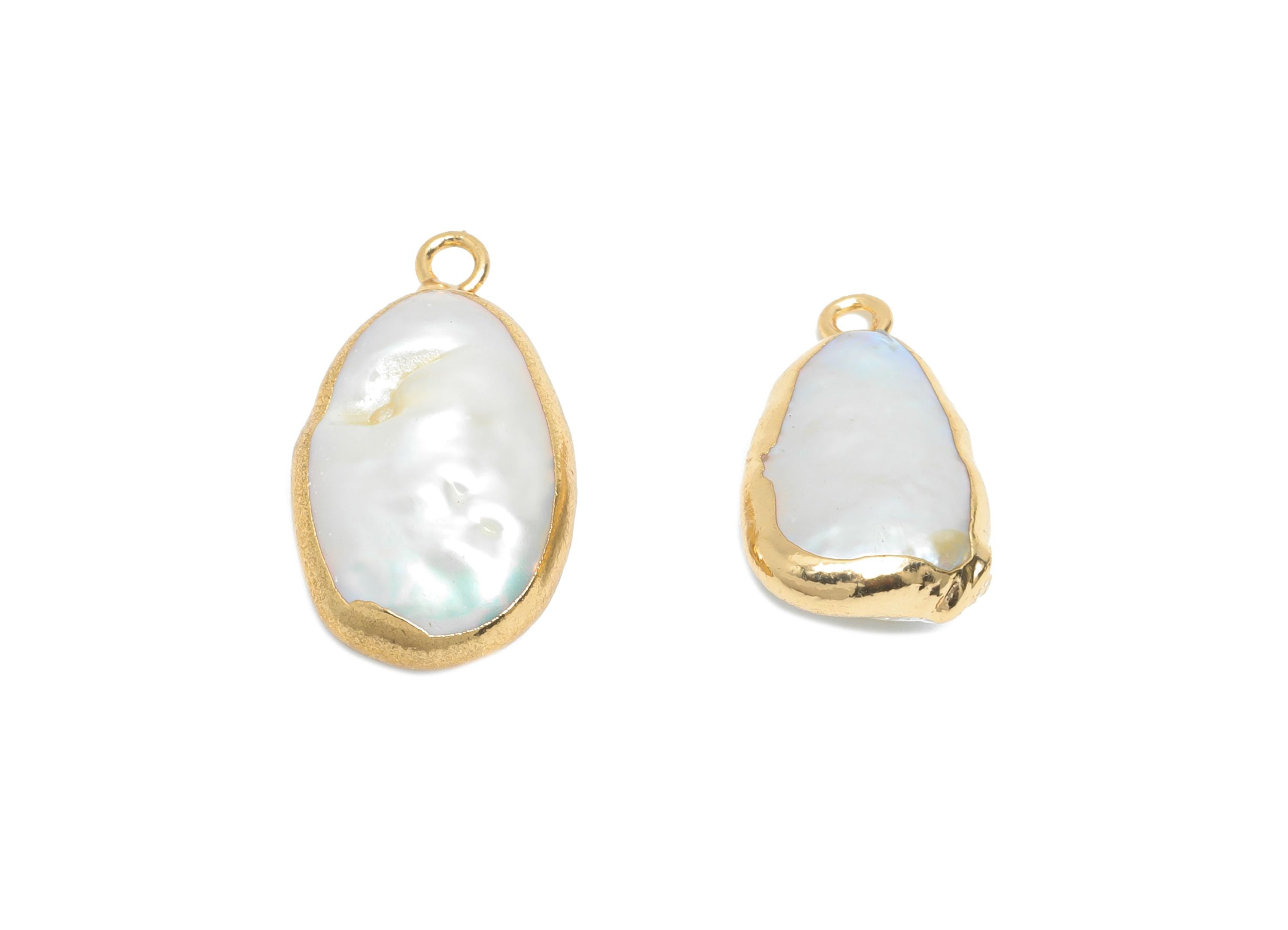 Drop Baroque Pearl Charms - Natural Freshwater Pearl Pendant - Irregular Pearl Handmade Jewelry - KC Gold Plating - 20.3x11x5.5mm - RGP9569 - DOMEDBAZAAR