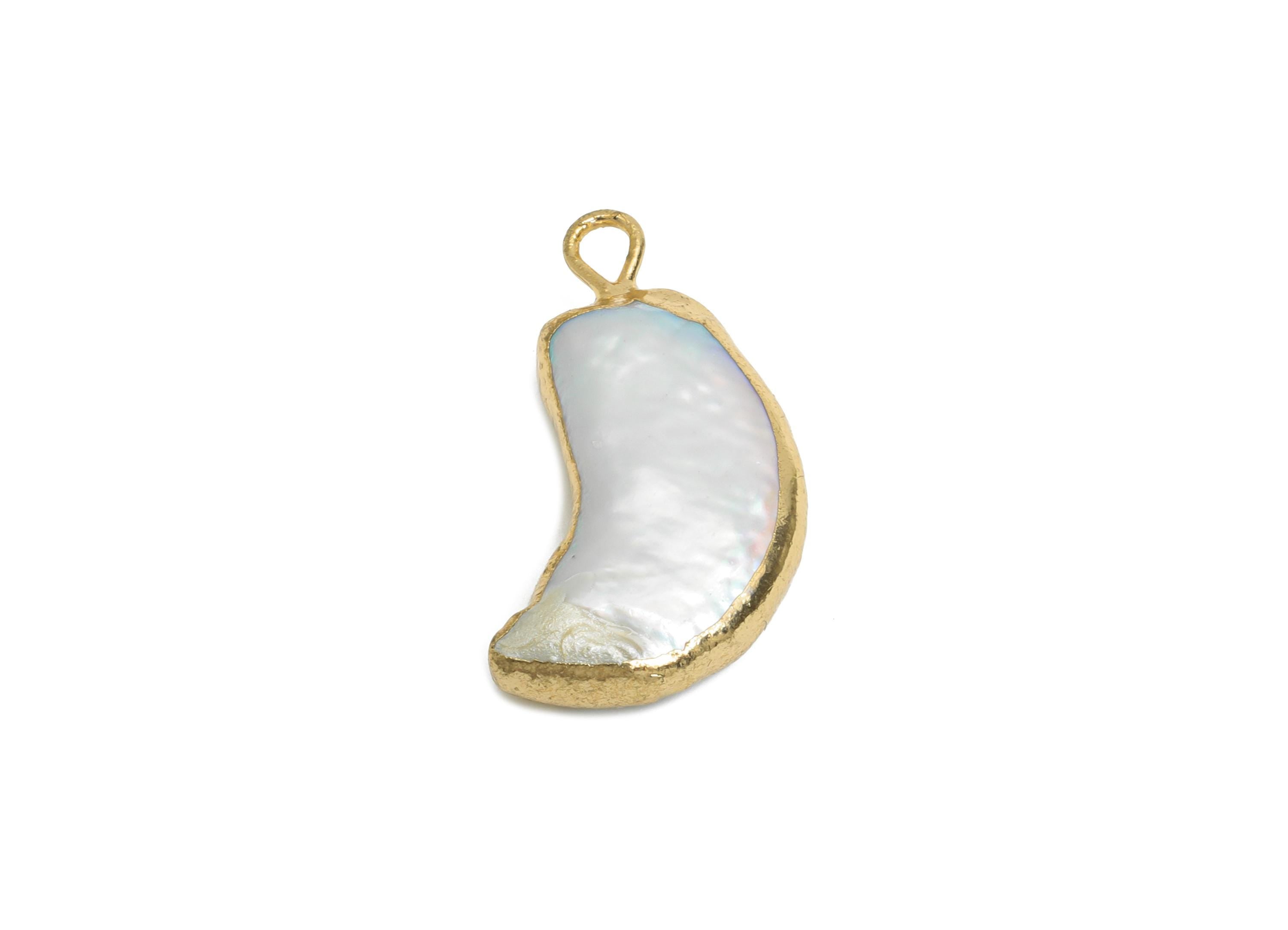 Moon Baroque Pearl Charms - Natural Freshwater Pearl Pendant - Irregular Pearl Handmade Jewelry -KC Gold Plated - 25x15.5x6.23mm - RGP9572 - DOMEDBAZAAR