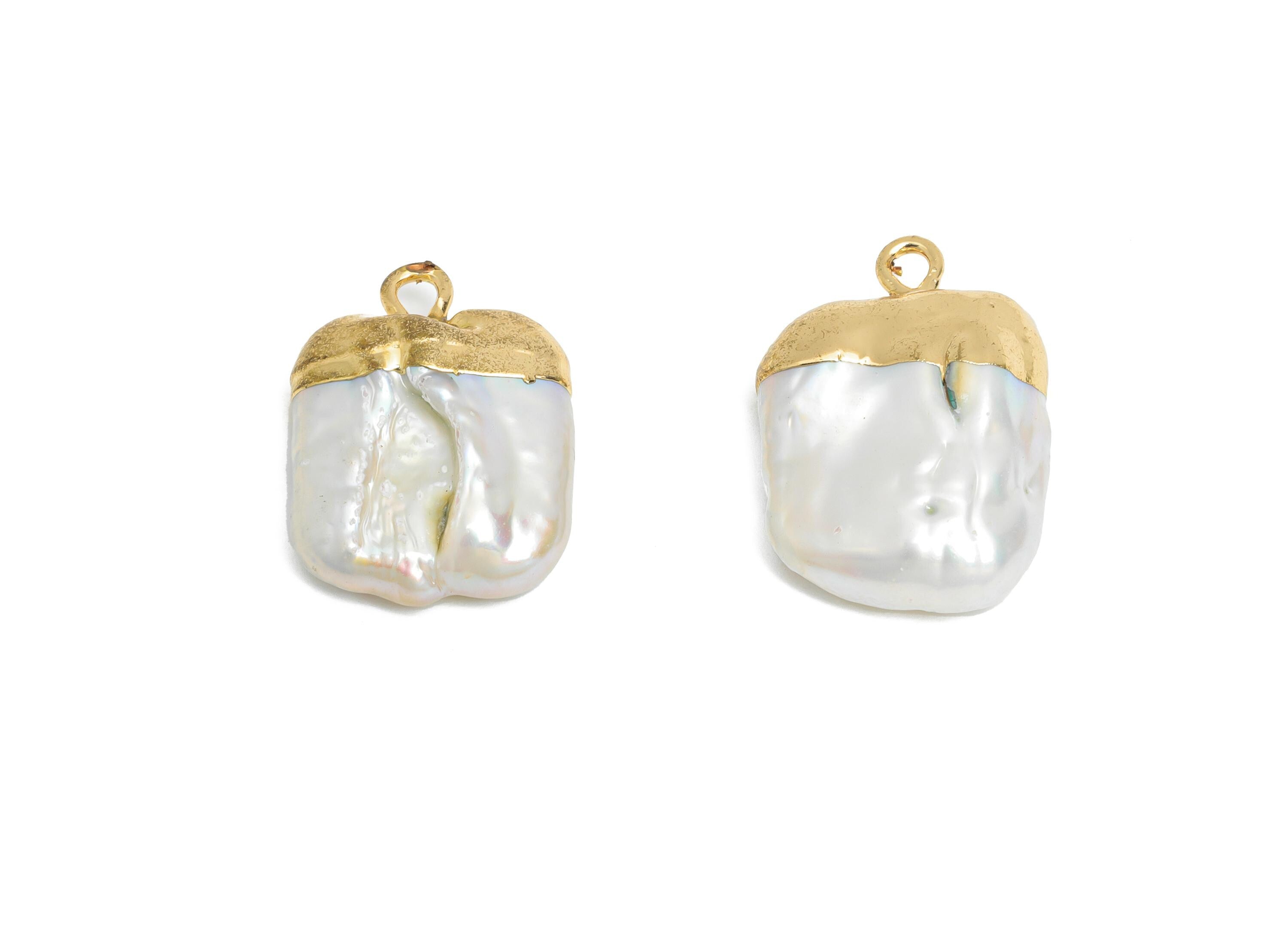 Square Baroque Pearl Charm - Natural Freshwater Pearl Pendant - Irregular Pearl Handmade Jewelry -KC Gold Plated - 23.6x14.4x6.22mm -RGP9573 - DOMEDBAZAAR