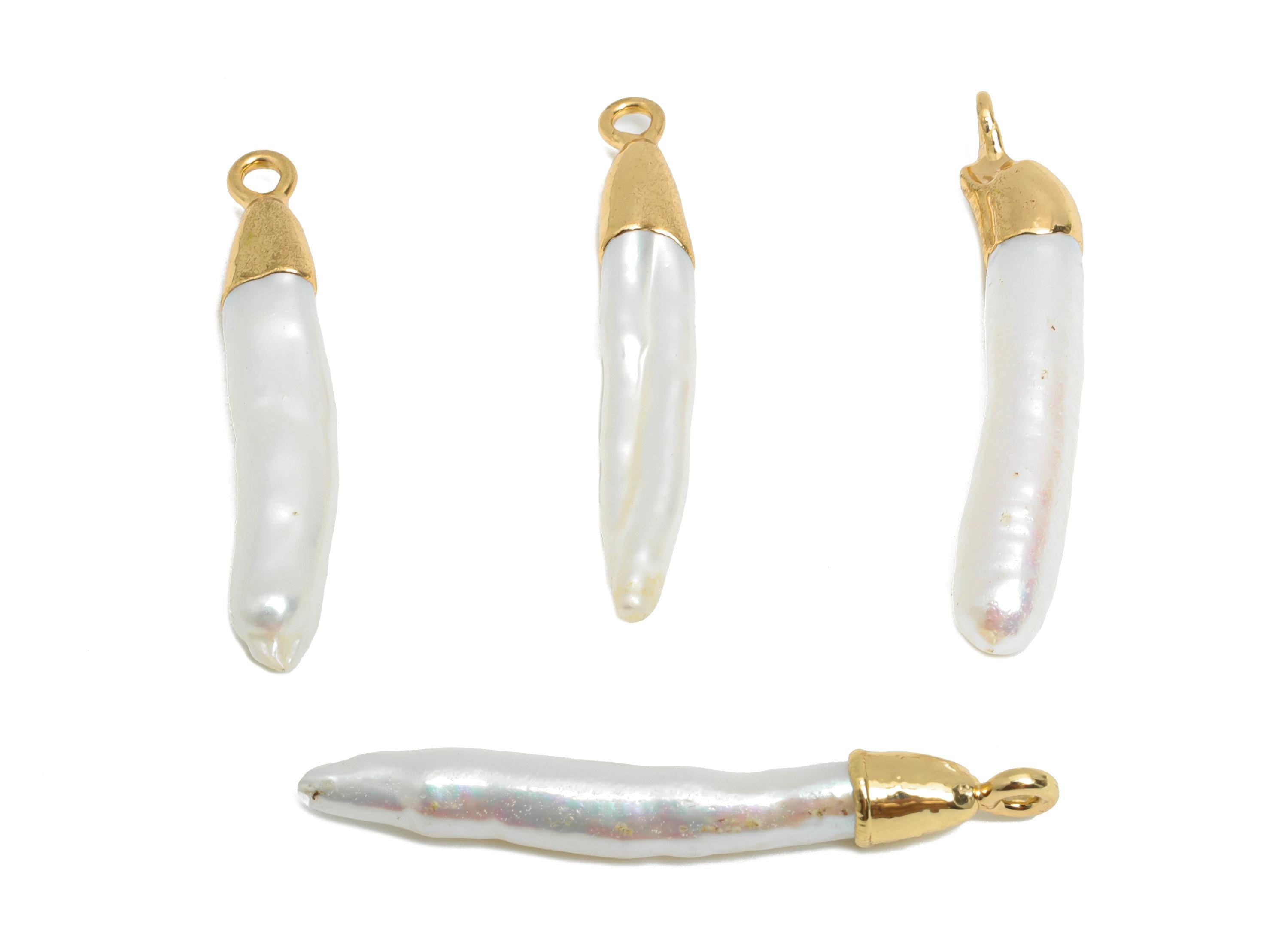 Bar Baroque Pearl Charms - Natural Freshwater Pearl Pendant - Irregular Pearl Handmade Jewelry -KC Gold Tone Plated -31x5.6x4.6mm -RGP9575 - DOMEDBAZAAR