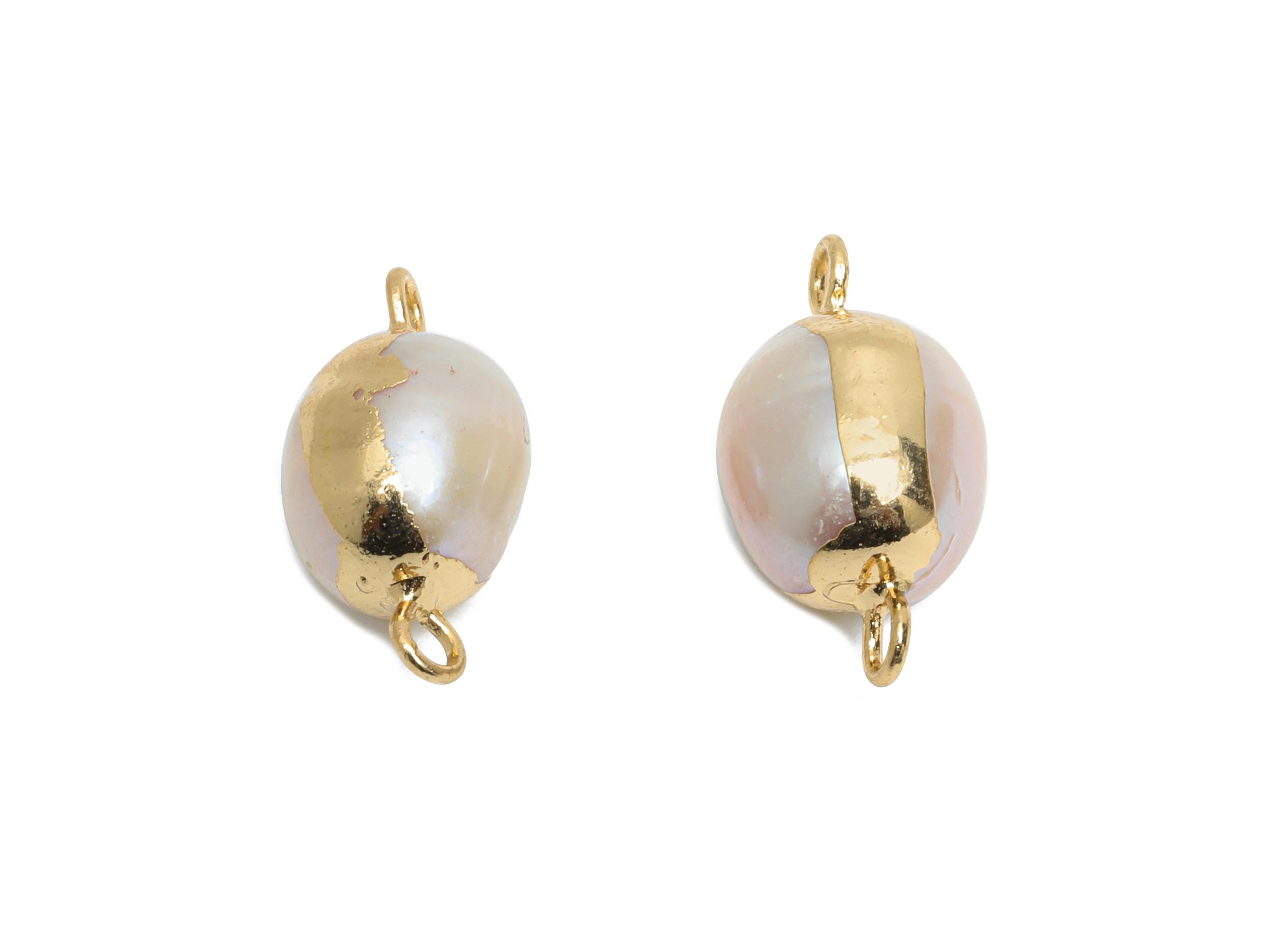 Round Pearl Bracelet Connector - Natural Mop Pearl Charm - Irregular Pearl Handmade Jewelry -KC Gold Tone Plated -17.45x8.62x8.13mm -RGP9577 - DOMEDBAZAAR