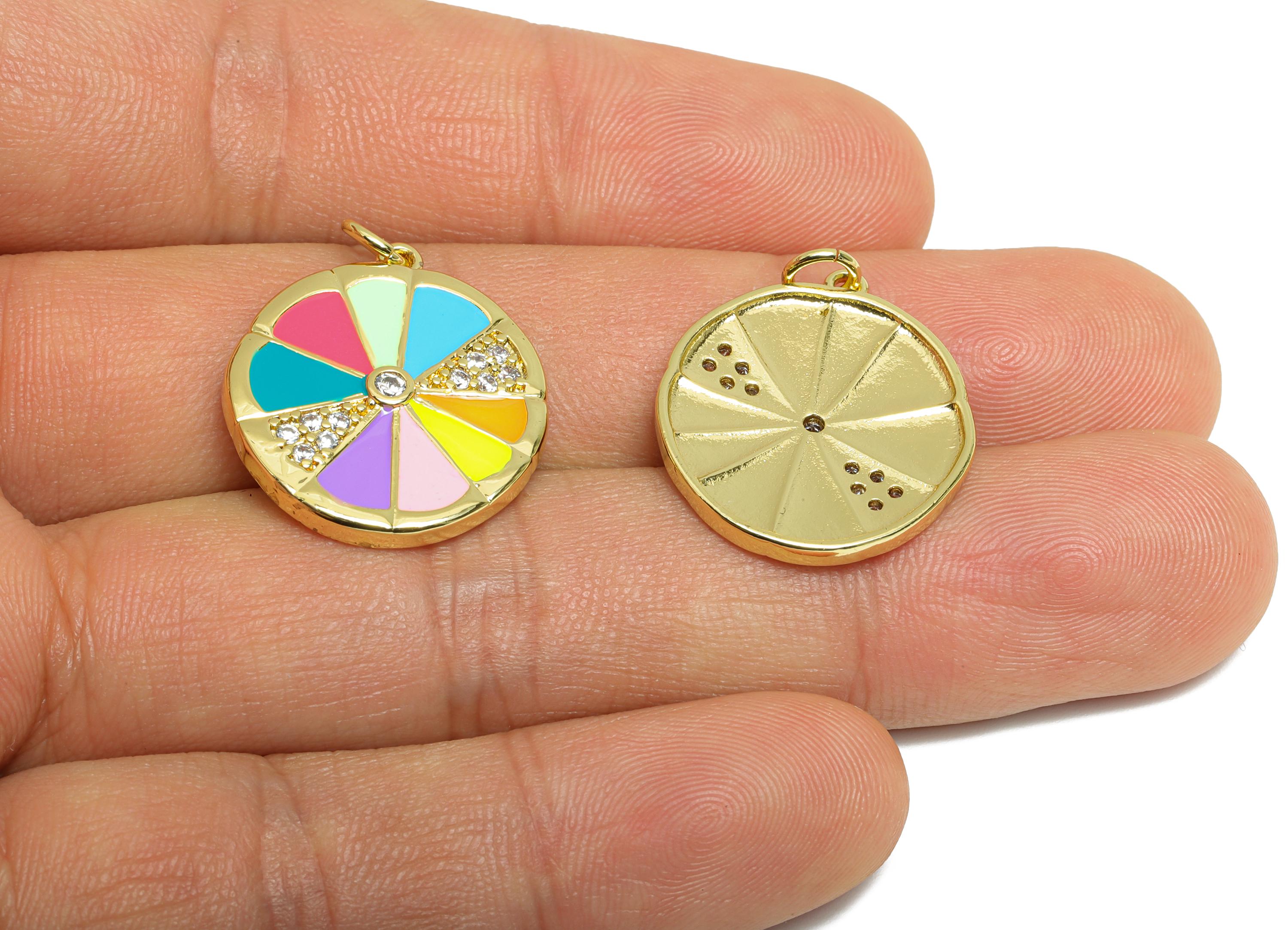 Brass Lemon Pendant - Brass Zircon Colorful Jewelry - Modern Rainbow Brass Pendant - 18K Real Gold Plating - 22x20x2.68mm - RGP9718 - DOMEDBAZAAR