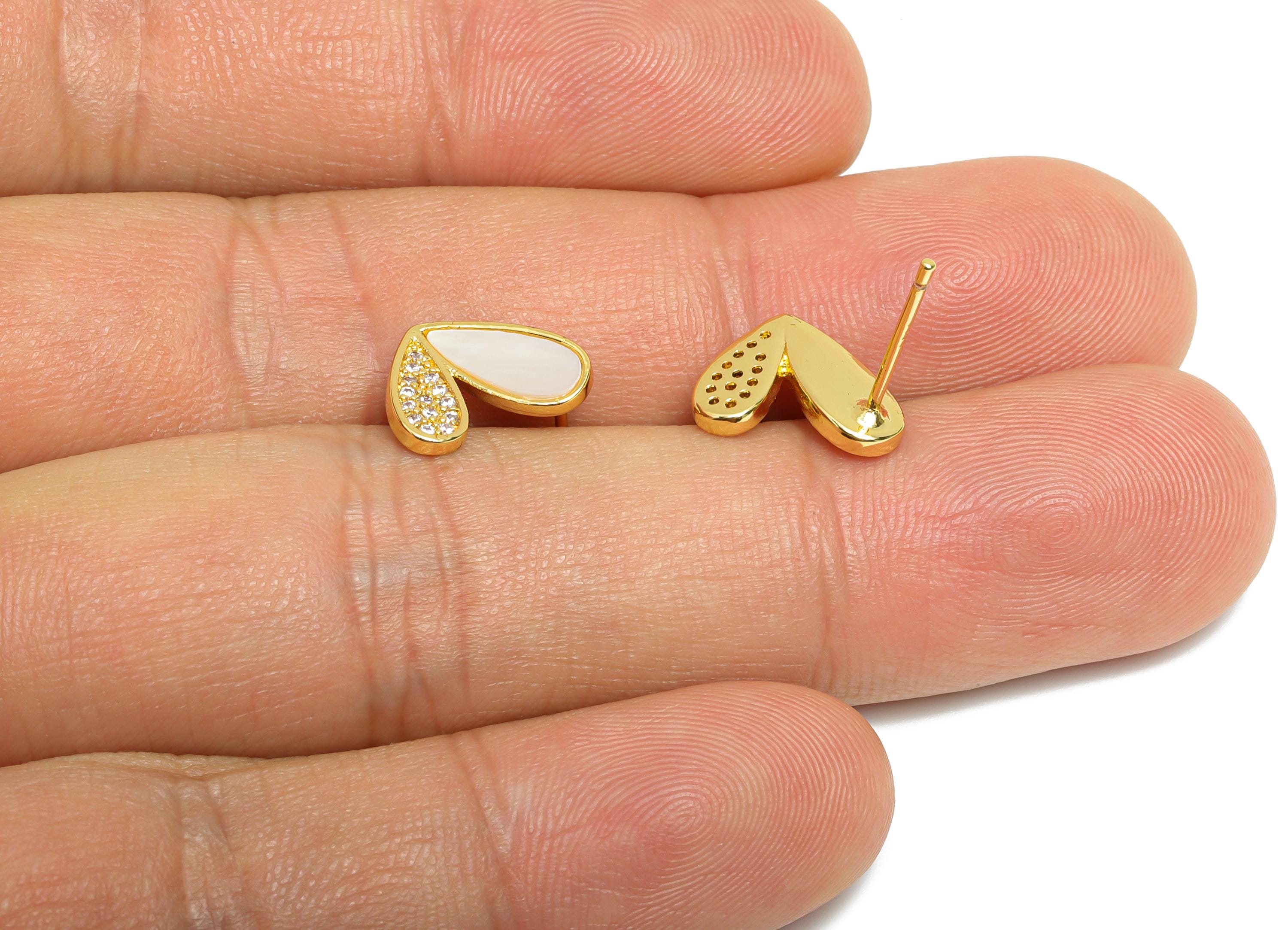 Brass CZ Heart Earring Post - Gold Zircon Heart Earring Stud - Sparking Seashell Earring - 18K Real Gold Plated -11.22x11.85x0.82mm -RGP9617 - DOMEDBAZAAR