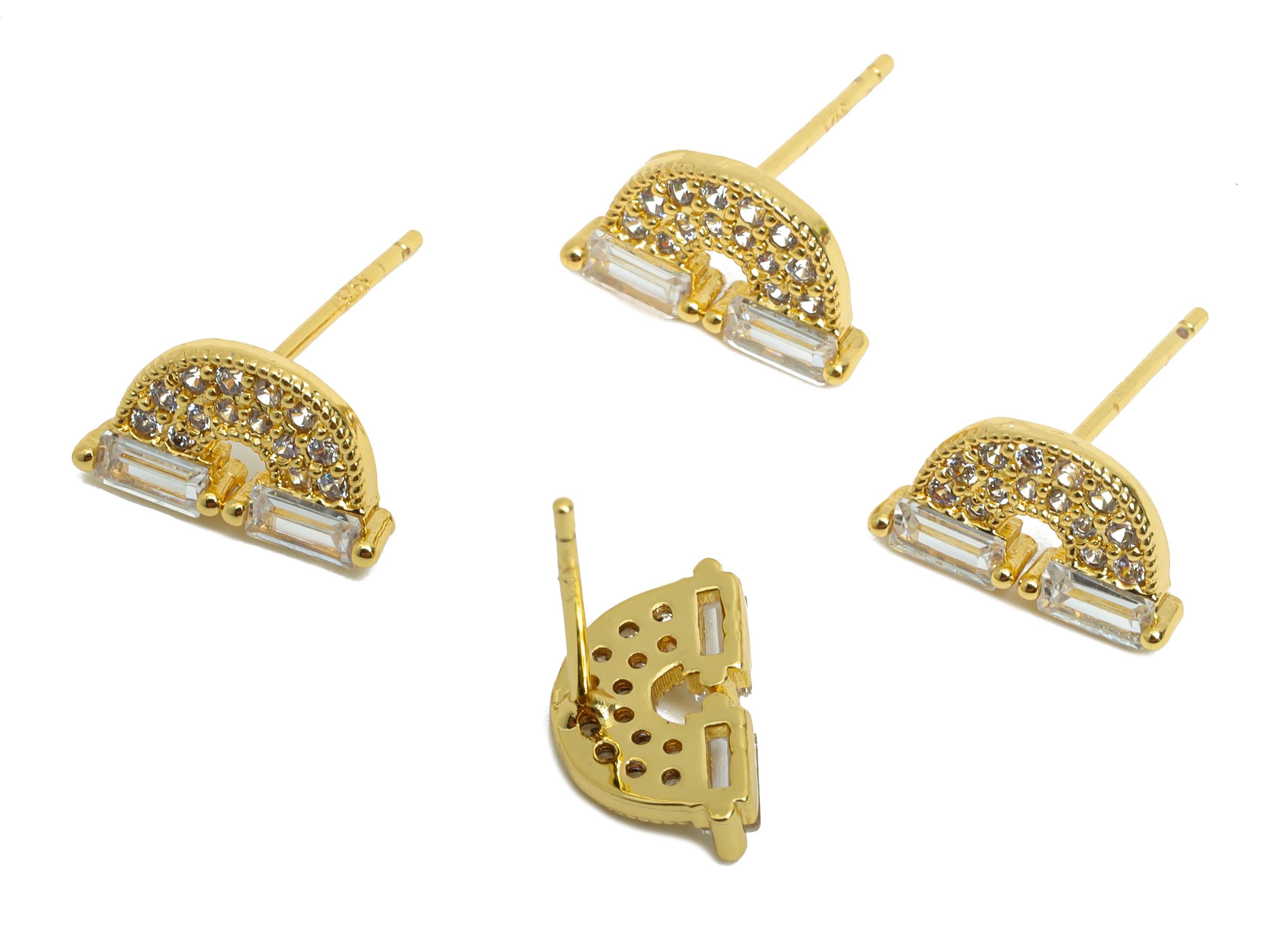 Brass CZ Rainbow Earring - Gold Mini Earring Stud for Girl - Sparking Zircon Earring - 18K Real Gold Plated Brass - 6.5x11.06x0.7mm -RGP9614 - DOMEDBAZAAR