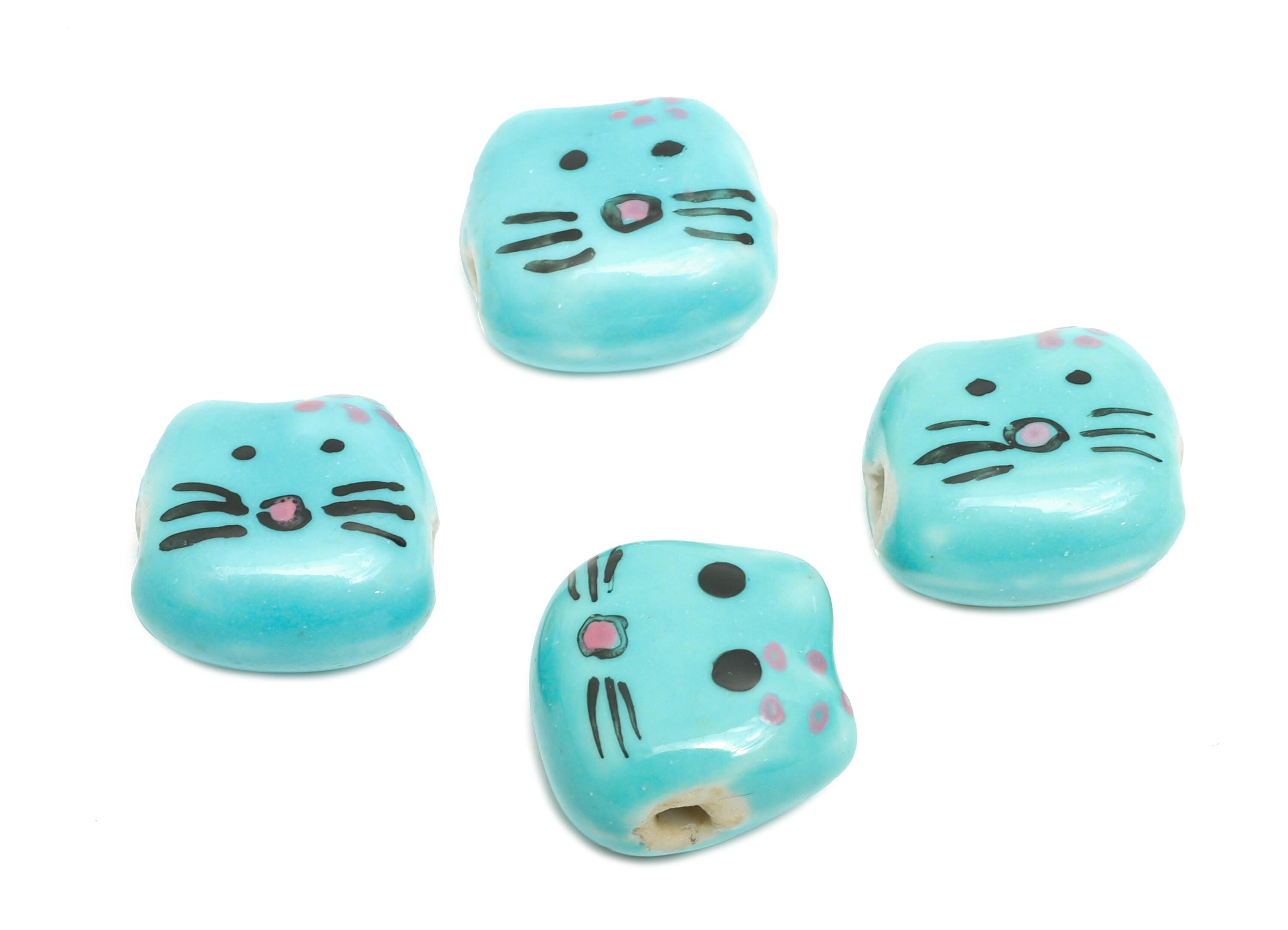 Ceramic Cat Bead - Textured Handmade Bead - Adorable Kitty Charm Jewelry - Handmade Bead for Jewelry Making - 13.85x13.96x8.08mm - NS2833 - DOMEDBAZAAR