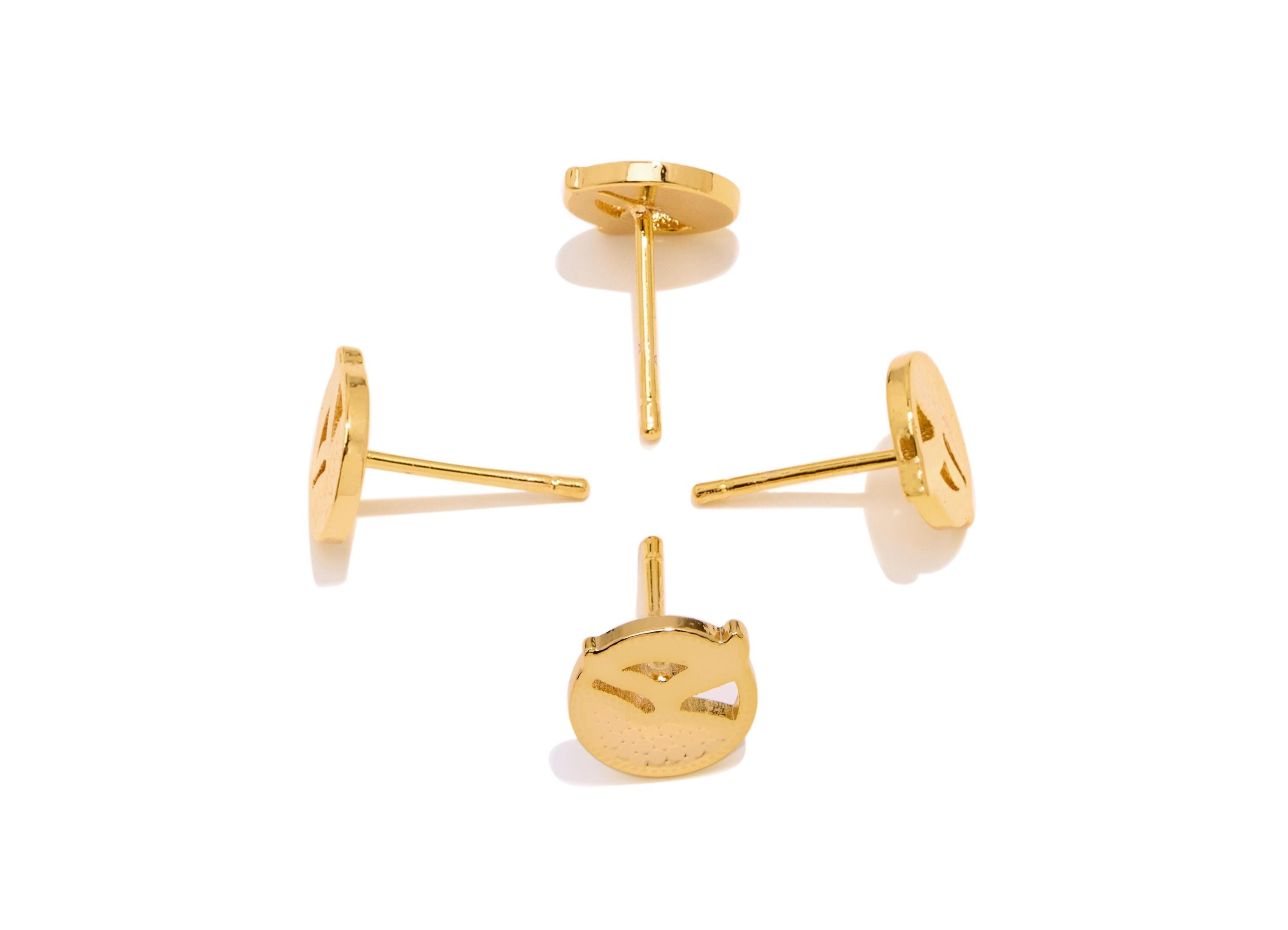 Brass Fishtail Earring Stud - Round Gold Textured Marine Post - Minimalist Jewelry - 18K Real Gold Plated Brass - 7.97x8.84x0.8mm - RGP10768 - DOMEDBAZAAR